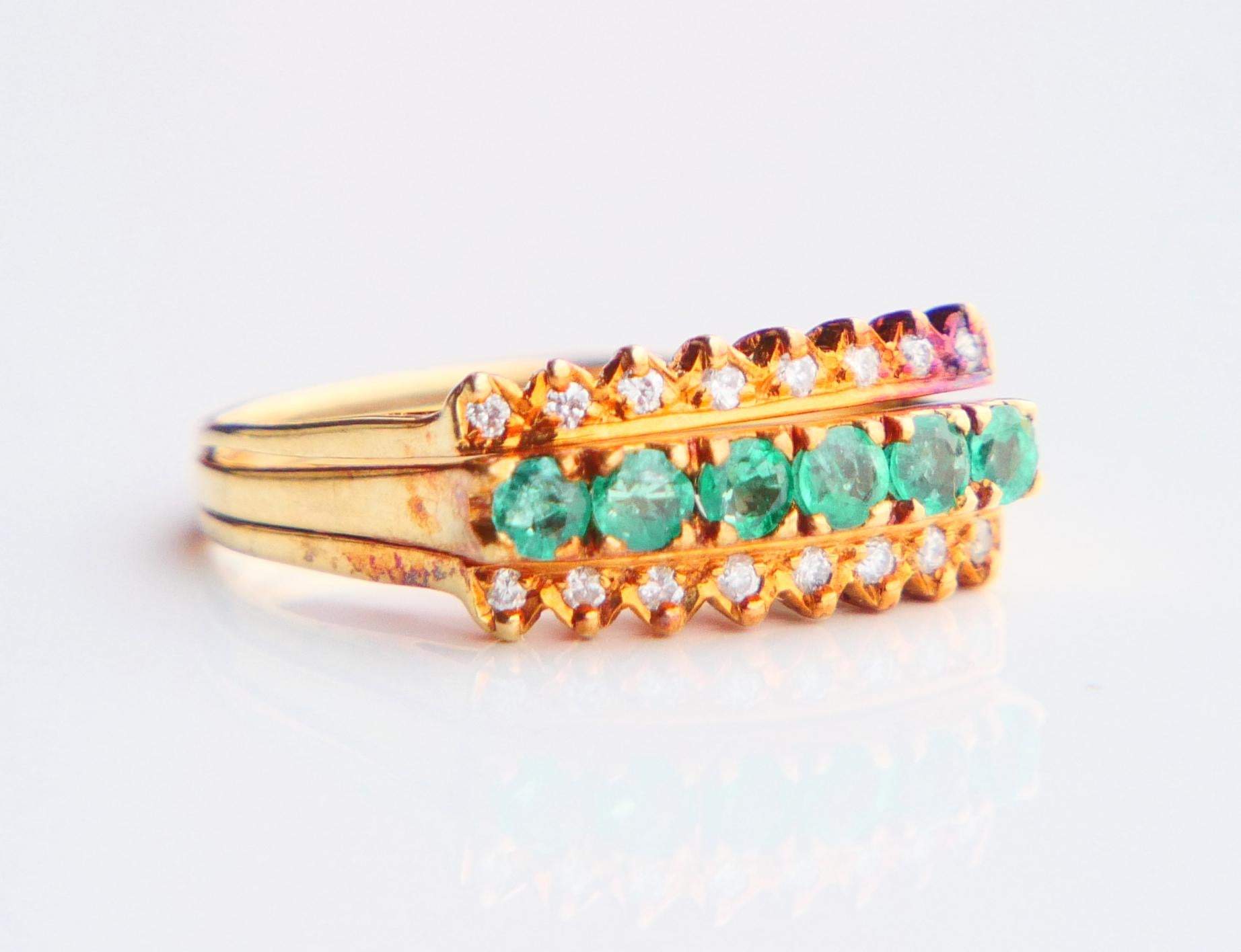 Bague Ancienne Combinaison Saphir Rubis Emeraude massif Or 18K Taille Ø 6.75US / 7.45gr en vente 14