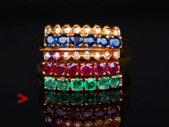 Old Combination Ring Sapphire Ruby Emerald solid 18K Gold Size Ø 6.75US / 7.45gr