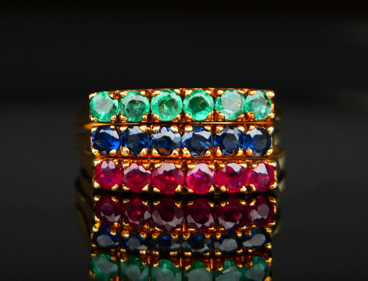Art déco Bague Ancienne Combinaison Saphir Rubis Emeraude massif Or 18K Taille Ø 6.75US / 7.45gr en vente