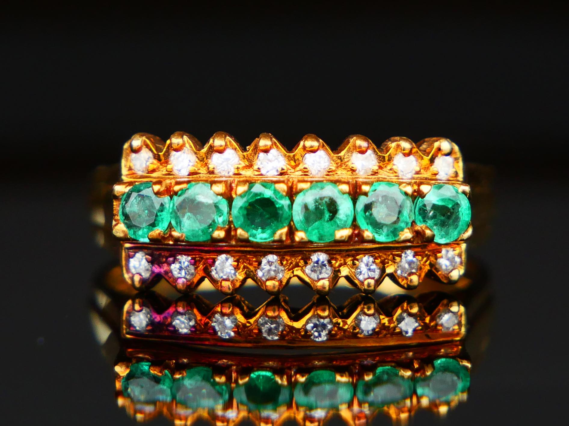 Taille vieille Europe Bague Ancienne Combinaison Saphir Rubis Emeraude massif Or 18K Taille Ø 6.75US / 7.45gr en vente