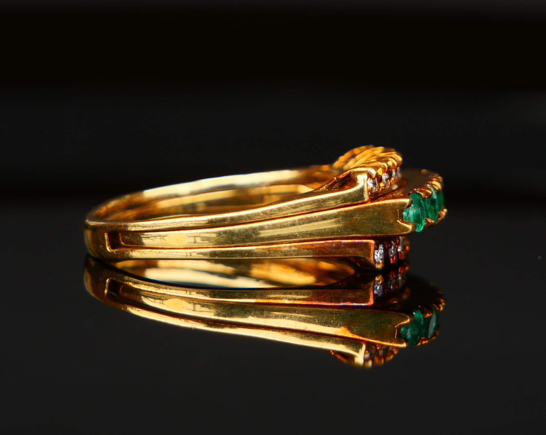 Bague Ancienne Combinaison Saphir Rubis Emeraude massif Or 18K Taille Ø 6.75US / 7.45gr en vente 1