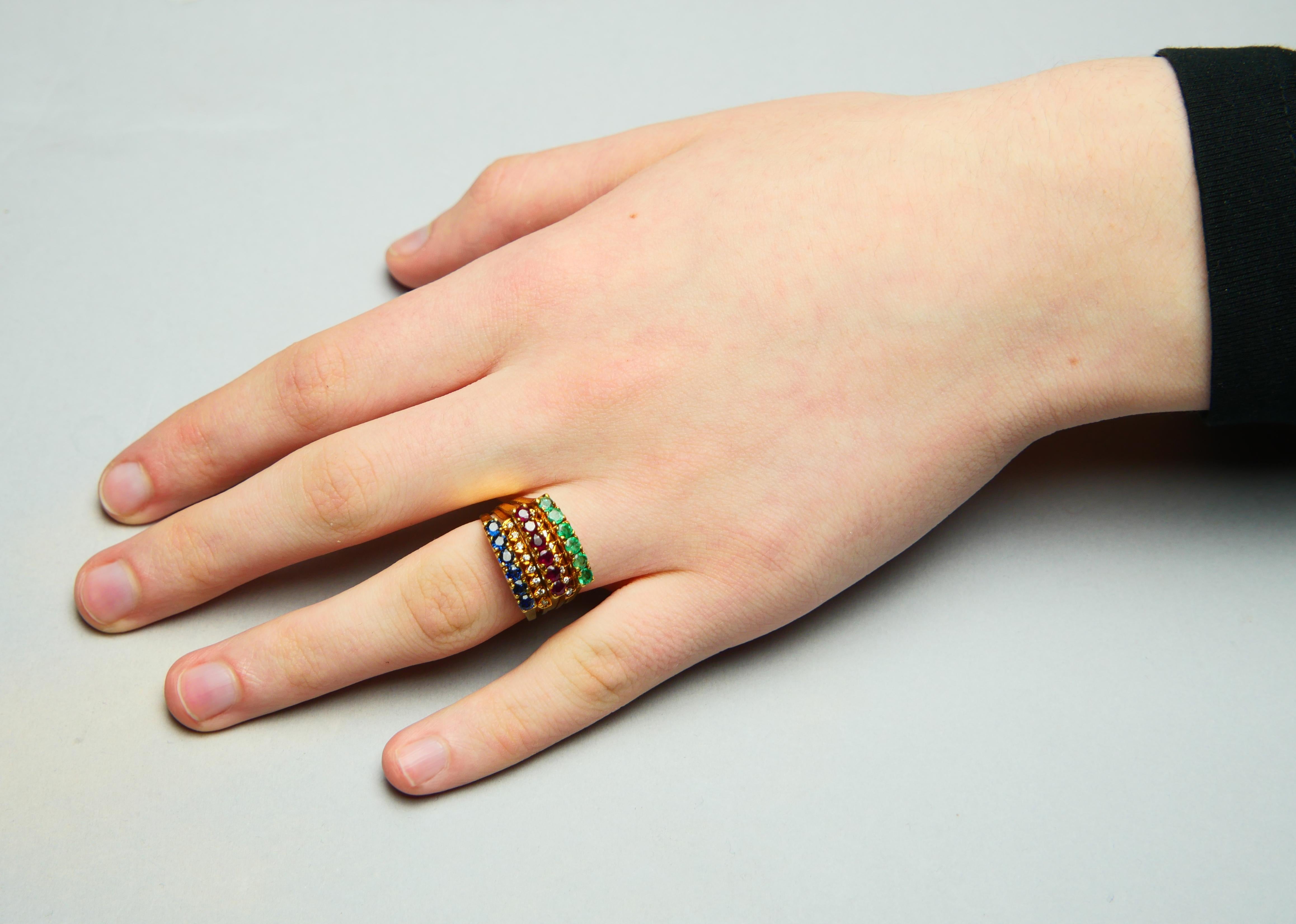 Bague Ancienne Combinaison Saphir Rubis Emeraude massif Or 18K Taille Ø 6.75US / 7.45gr en vente 2