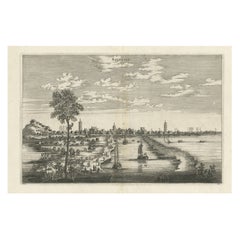 Old Copper Engraving of the City of Kajutsiu in China, 1668