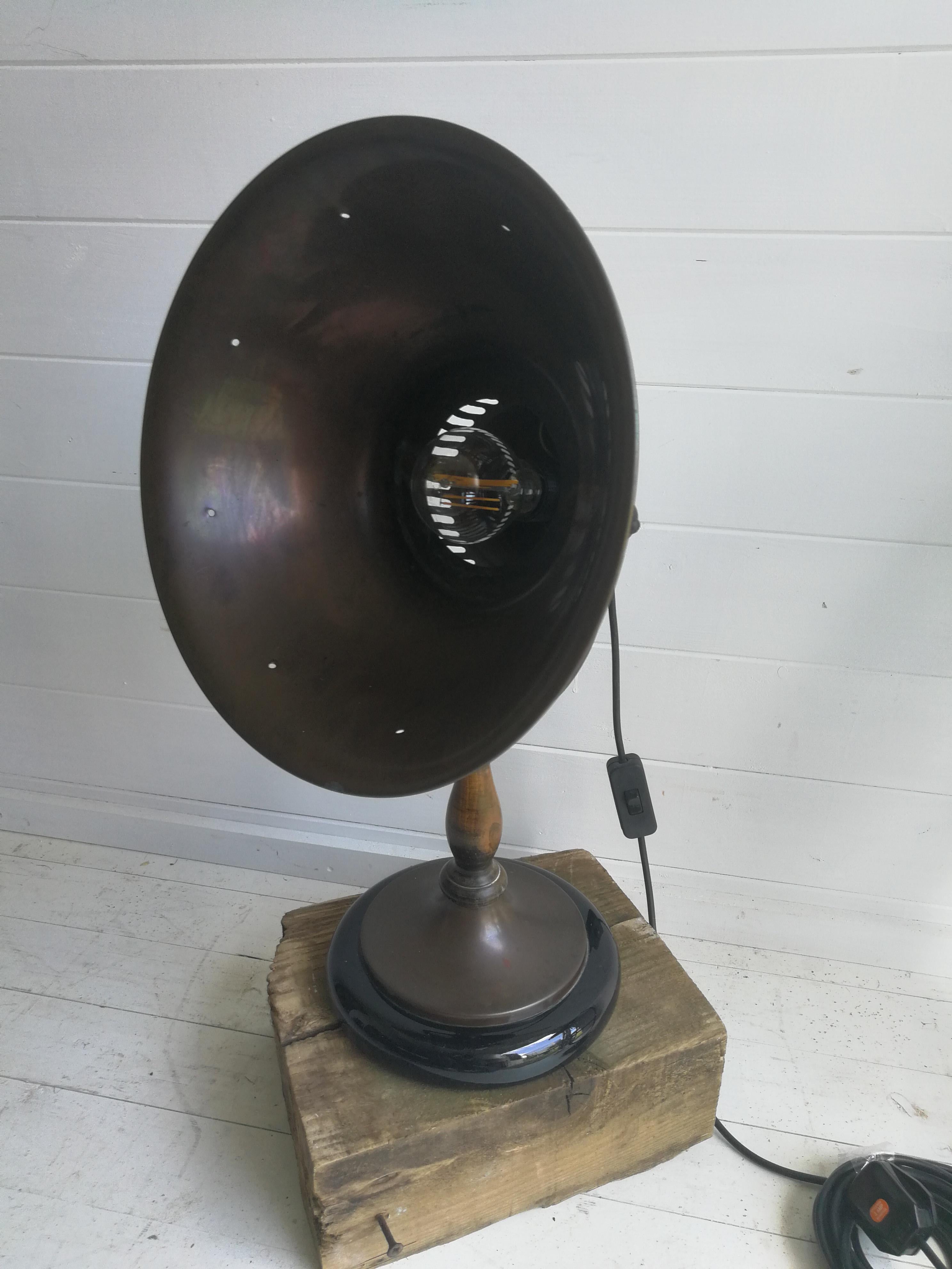 Old Copper Heat Lamp Converted, 1900s, Glazed Base Industrial Table Lamp For Sale 1