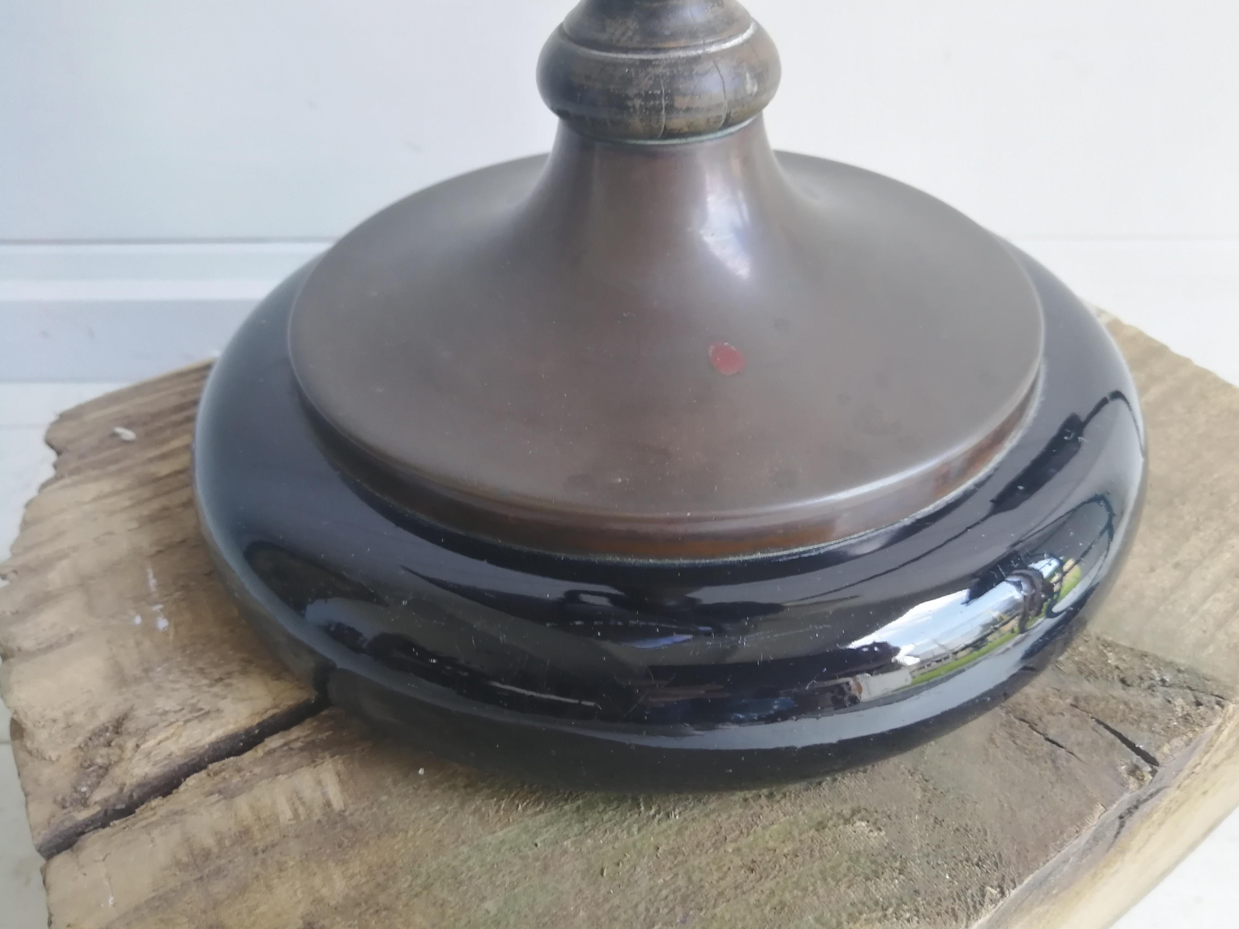 European Old Copper Heat Lamp Converted, 1900s, Glazed Base Industrial Table Lamp For Sale