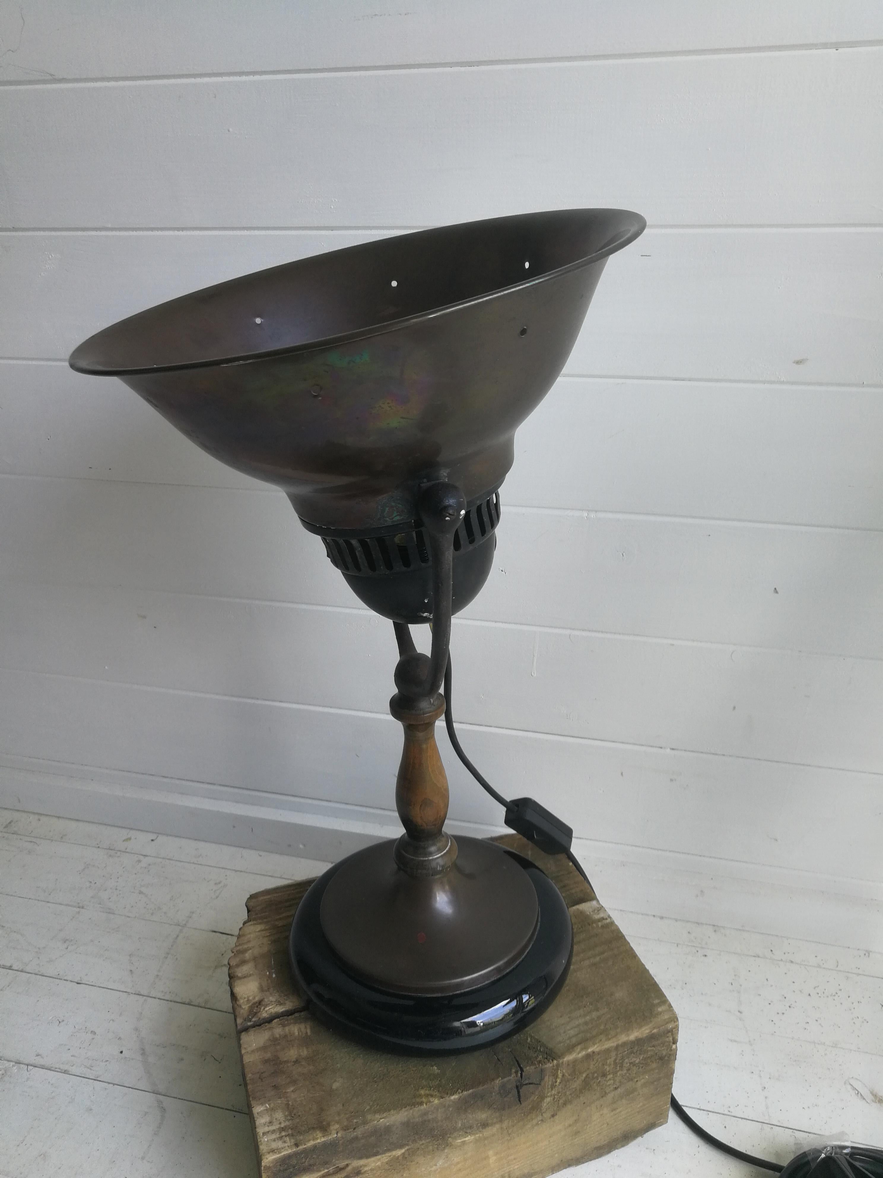 Old Copper Heat Lamp Converted, 1900s, Glazed Base Industrial Table Lamp In Good Condition For Sale In Leamington Spa, GB