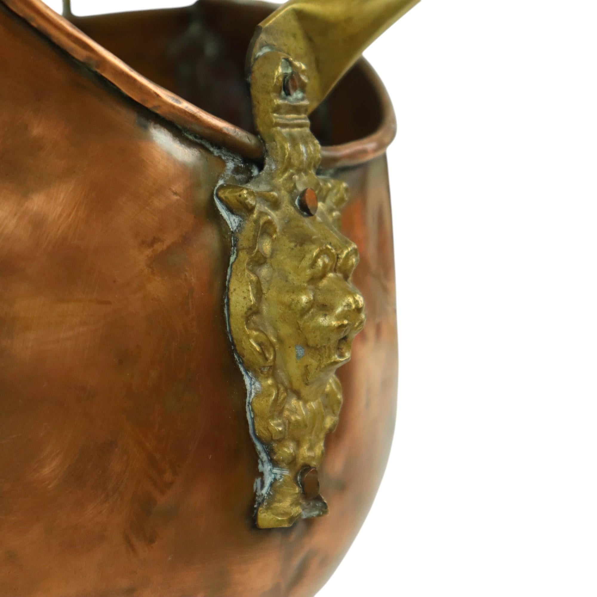 Old Copper Helmet Shaped Coal Kit Lion Heads Ceramics Delft For Sale 4