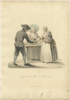 Old Costume Print Showing People at the Fair in Rotterdam, The Netherlands, 1817