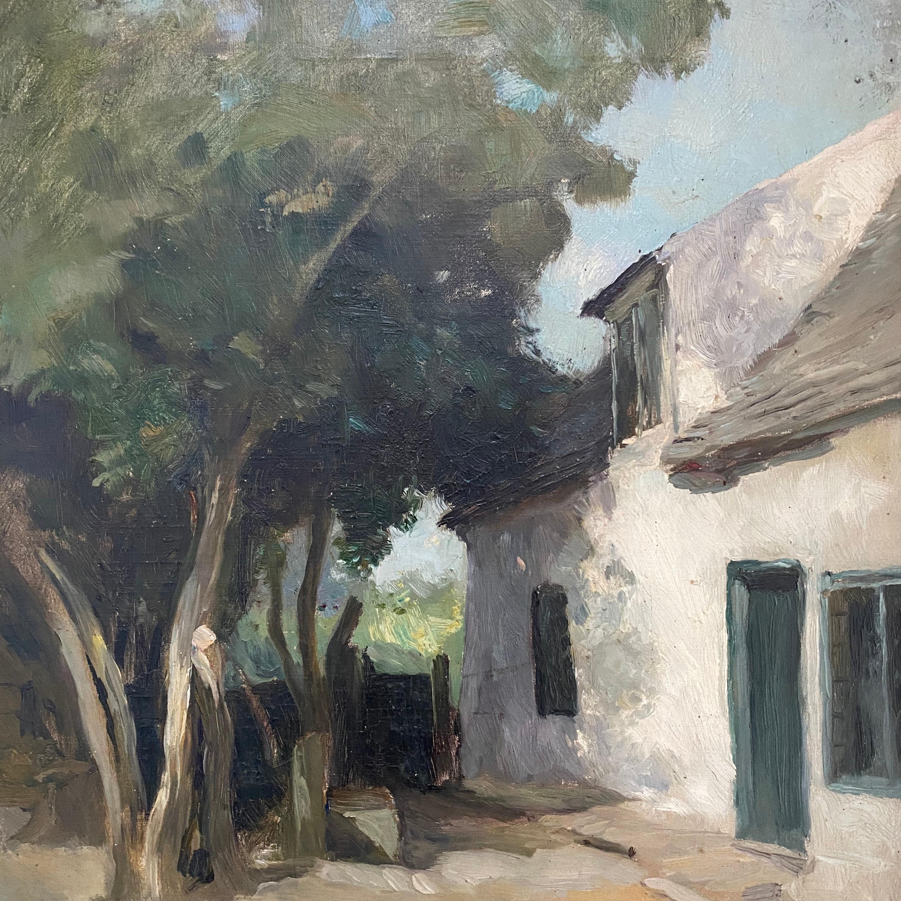 Old Cottage, Holywell St Ives, Oil on Canvas In Good Condition For Sale In Heathfield, East Sussex