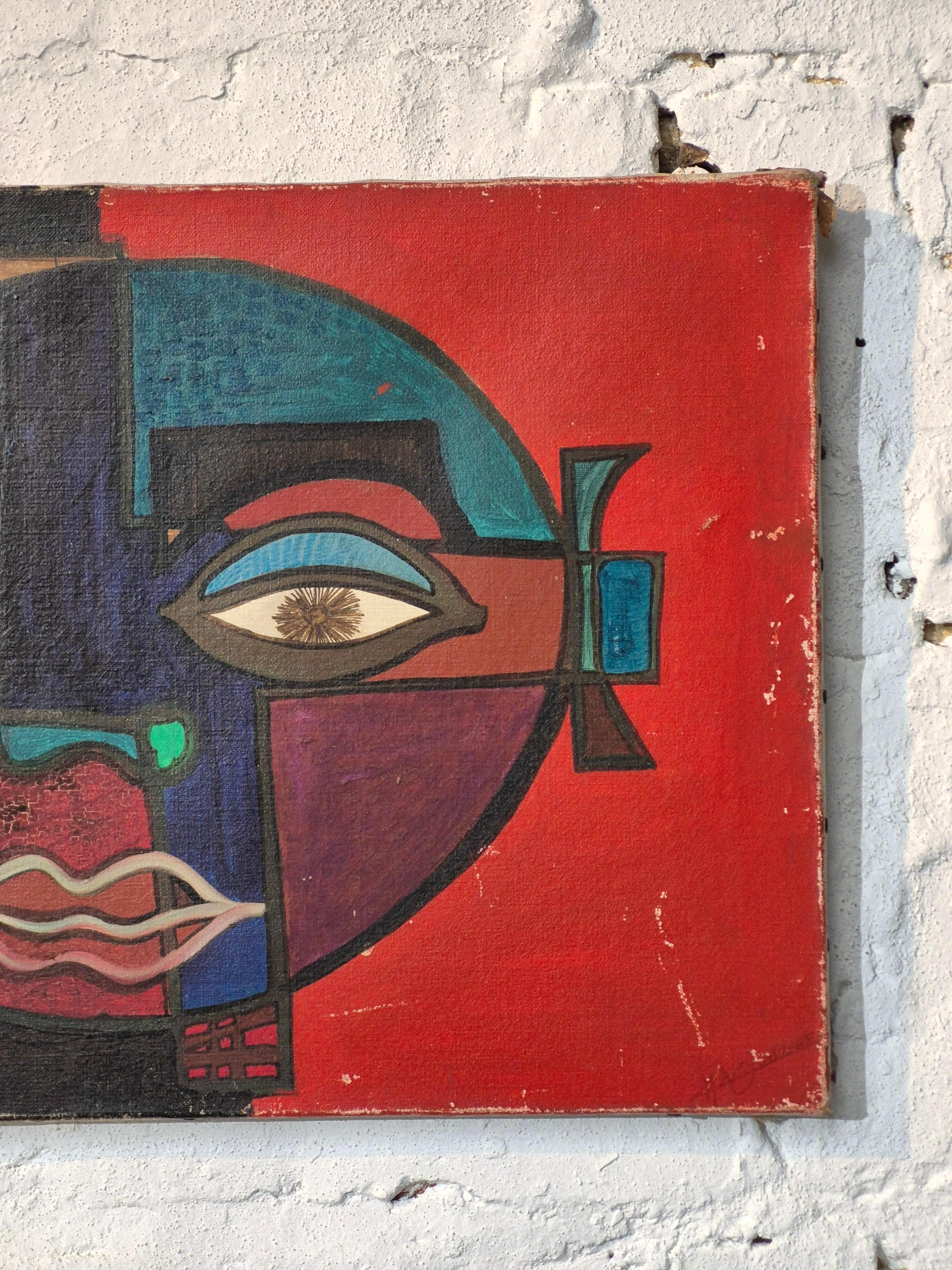 French Old cubist 'face' painting For Sale