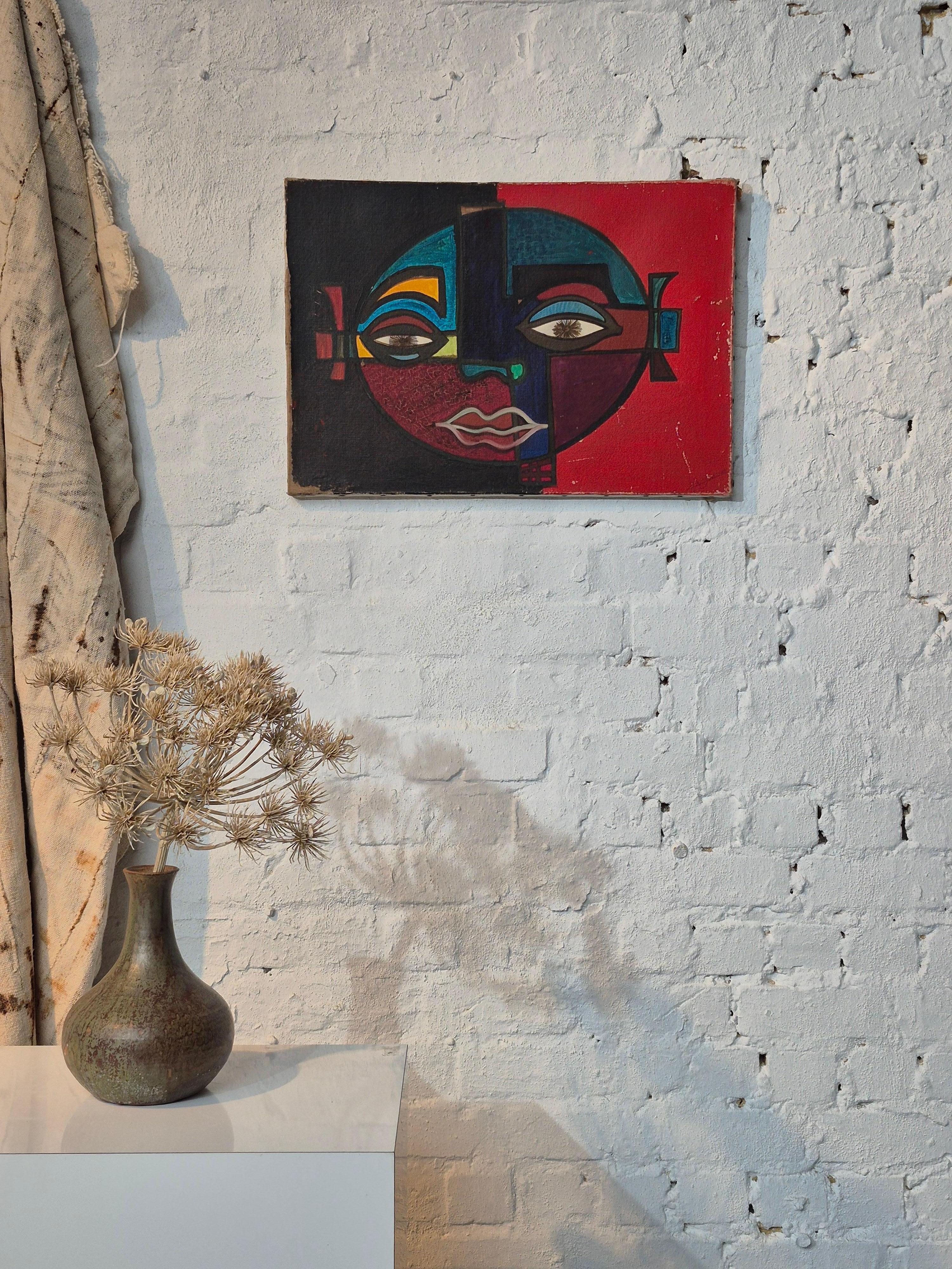 Old cubist 'face' painting In Good Condition For Sale In Haaltert, BE