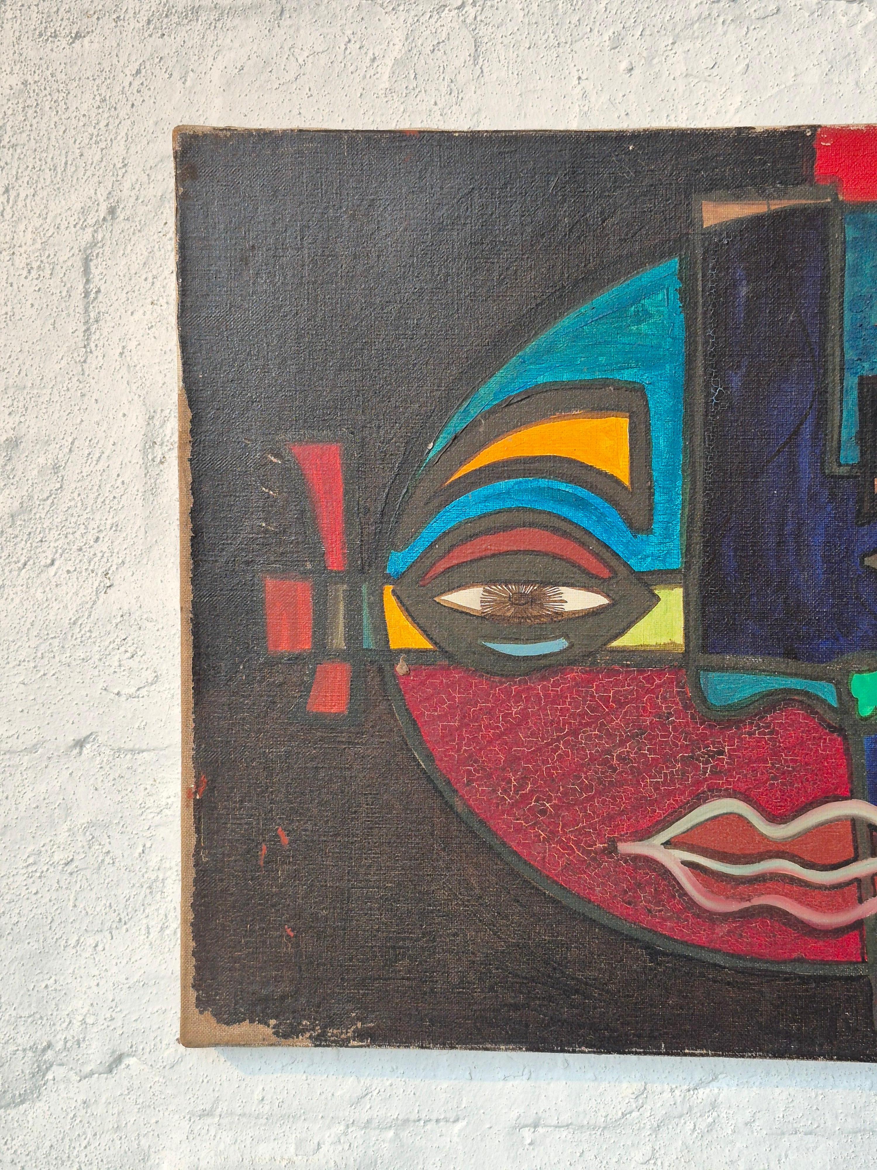 Mid-20th Century Old cubist 'face' painting For Sale