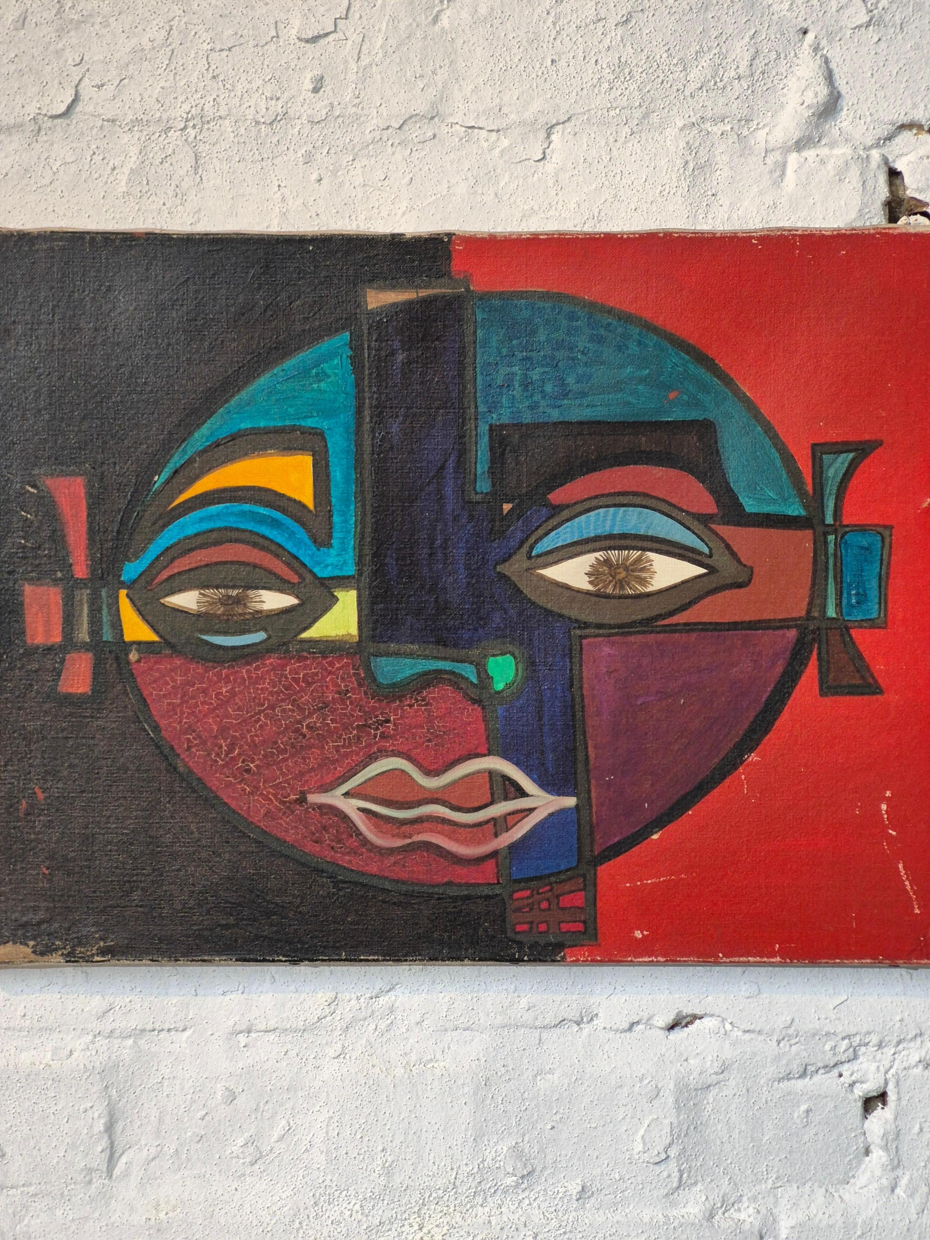 Canvas Old cubist 'face' painting For Sale