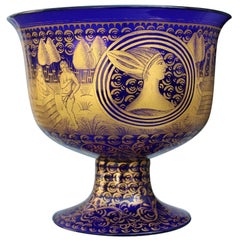 Alter Becher Barovier Blau Original Murano Glas geblasen und mit Gold bemalt 24