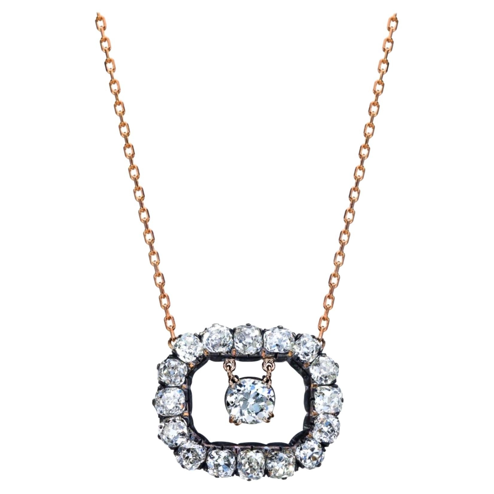 Mindi Mond GIA Certified 11.74 Carat Old Cushion Cut Diamond Rose Gold Necklace