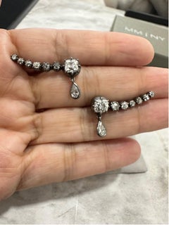 Old Cushion Cut Diamond Ear Climber Earrings