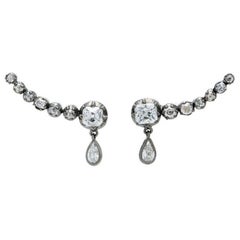 Old Cushion Cut Diamond Ear Climber Earrings