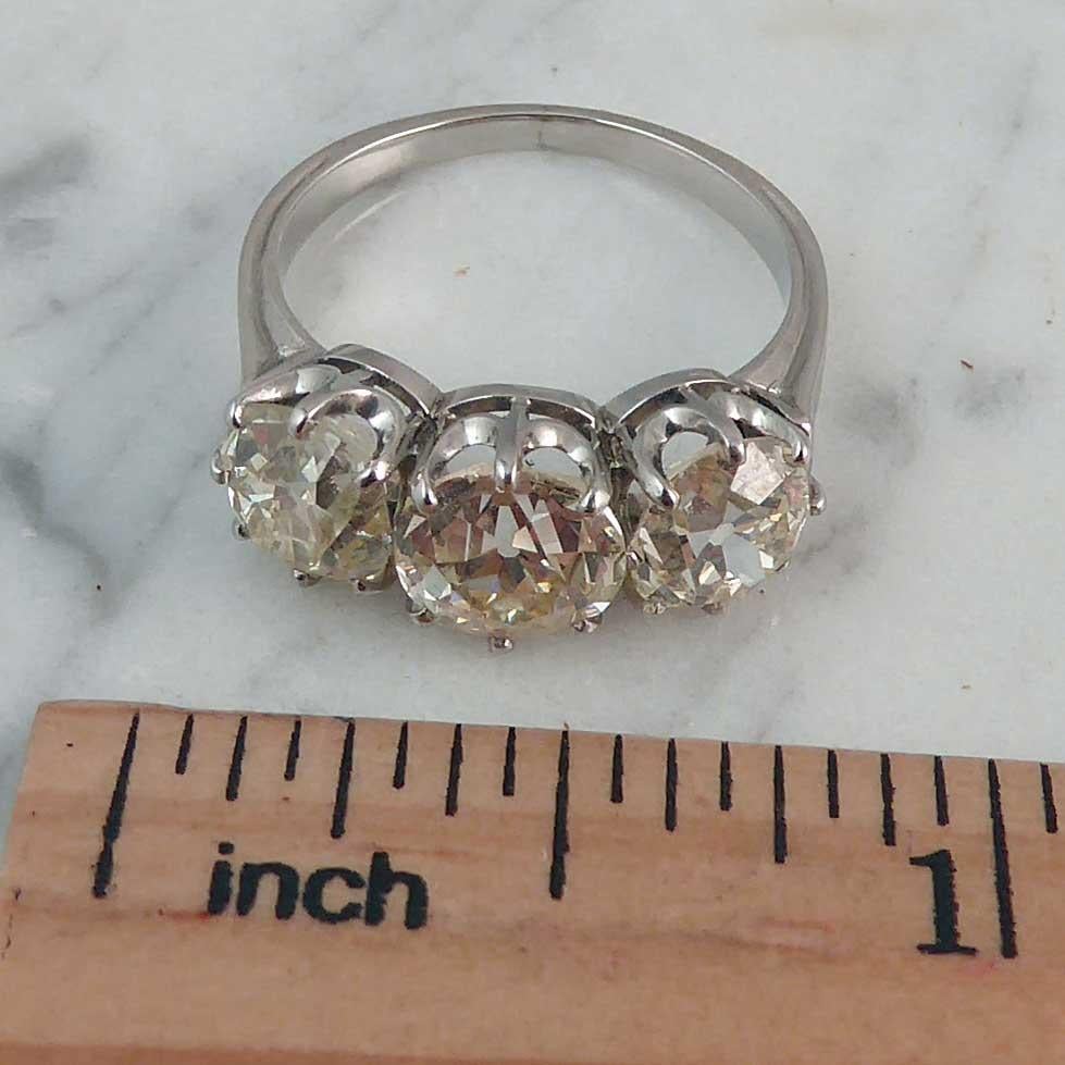 Old Cushion Cut Diamond Ring, 4.14 Carat, circa 1930s, French Platinum Mark In Excellent Condition In Yorkshire, West Yorkshire