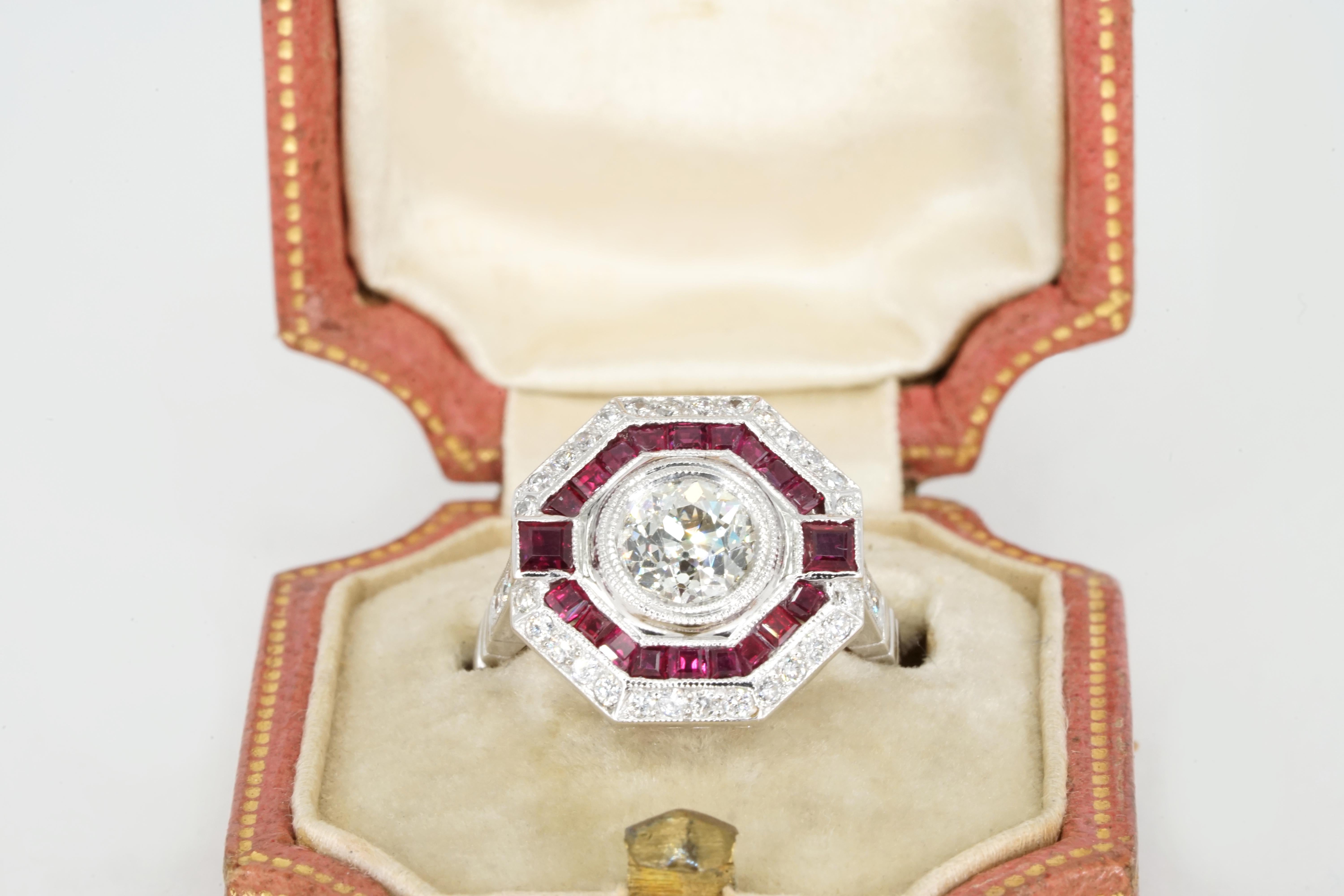 Bague de fiançailles avec diamant 1.02 carat Ruby Platinum en vente 4