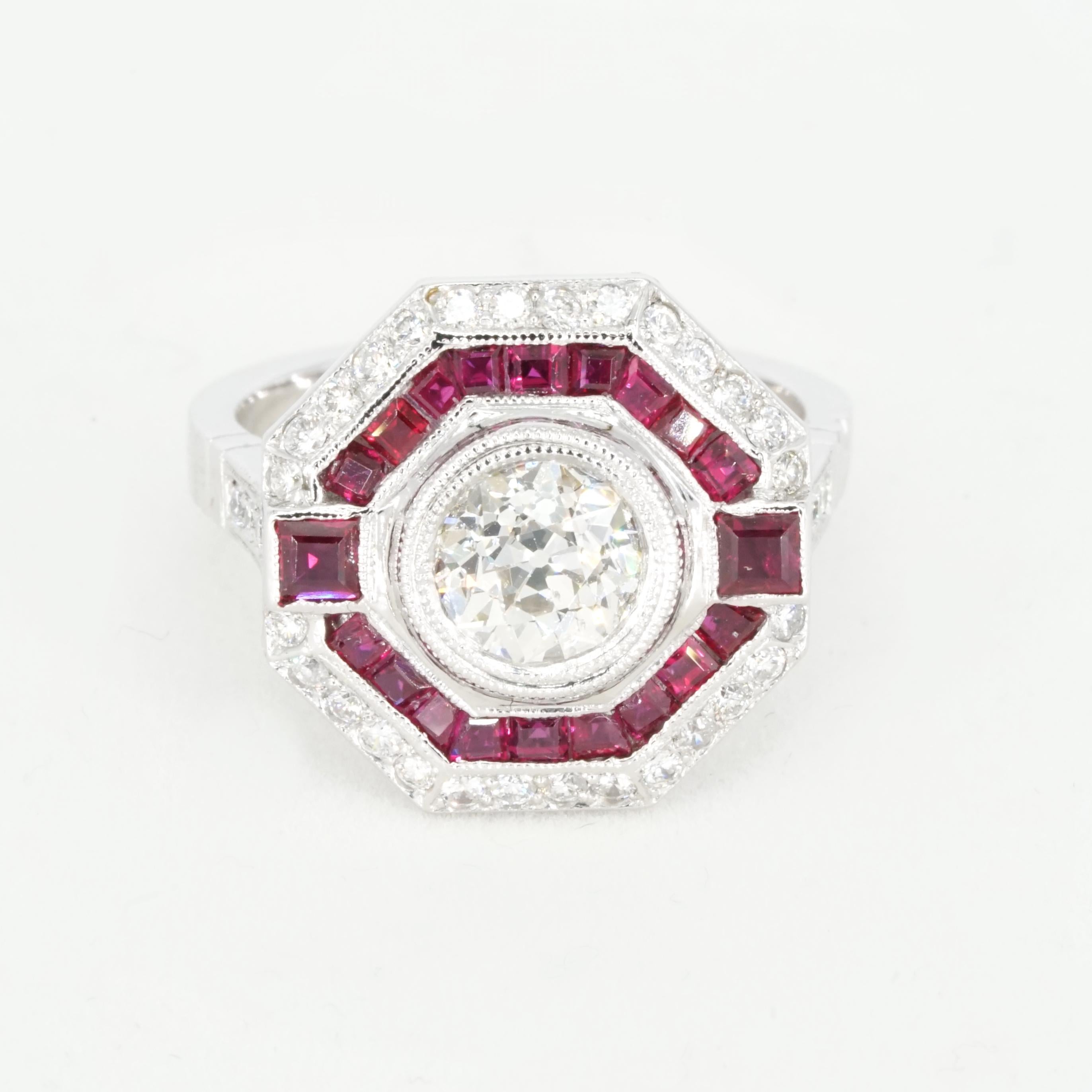 Bague de fiançailles avec diamant 1.02 carat Ruby Platinum Pour femmes en vente