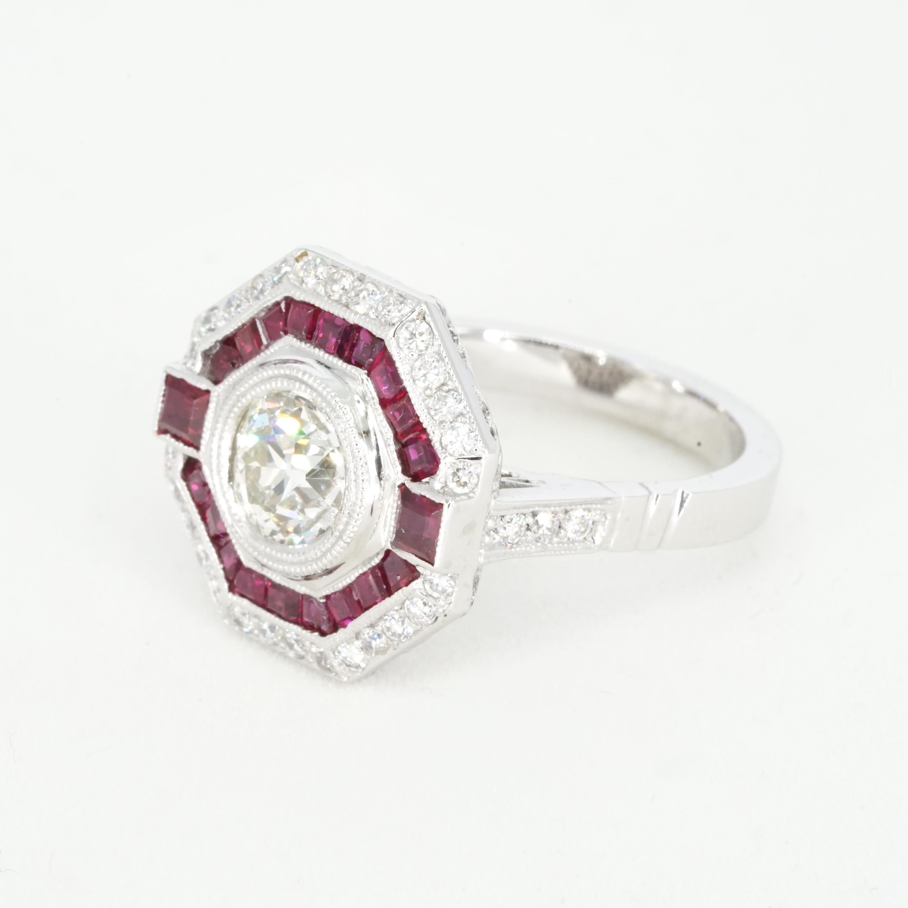 Bague de fiançailles avec diamant 1.02 carat Ruby Platinum en vente 1