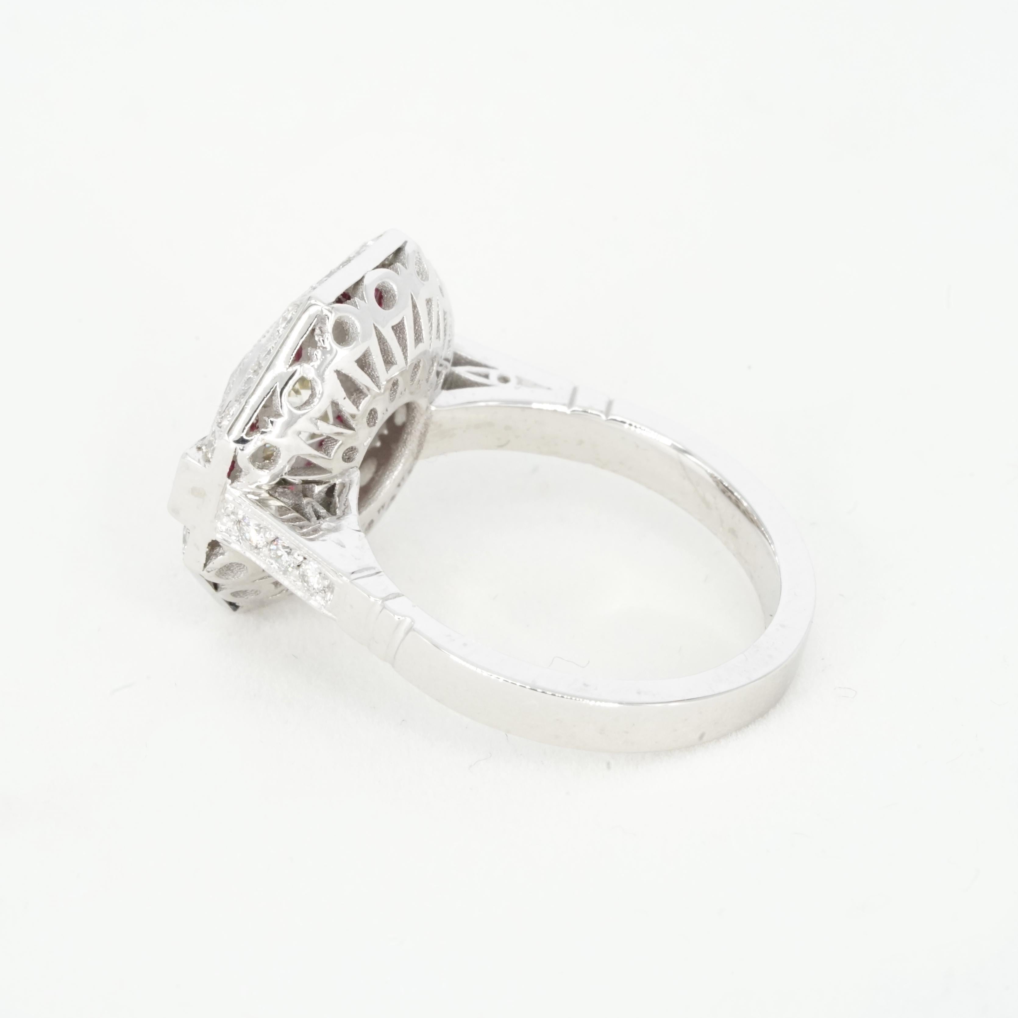 Bague de fiançailles avec diamant 1.02 carat Ruby Platinum en vente 2