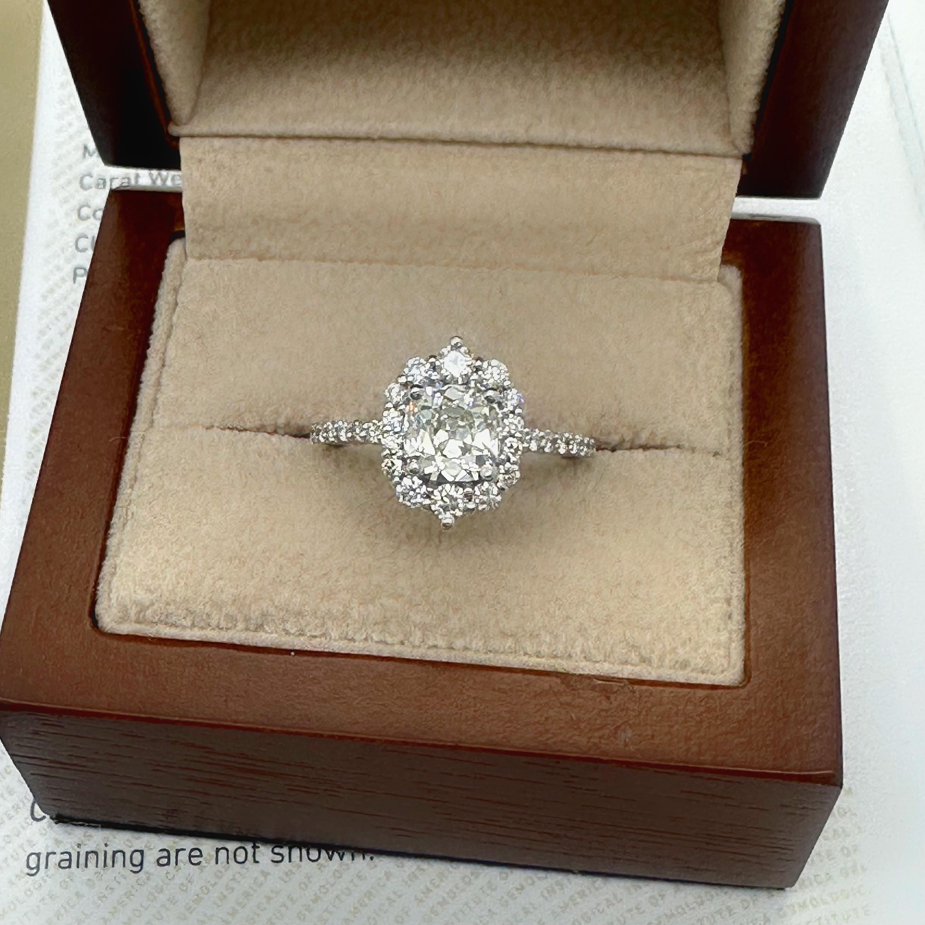 Old Cut 1.10 cts L VS2 Halo Diamond Engagement Ring in 14k White Gold GIA For Sale 6