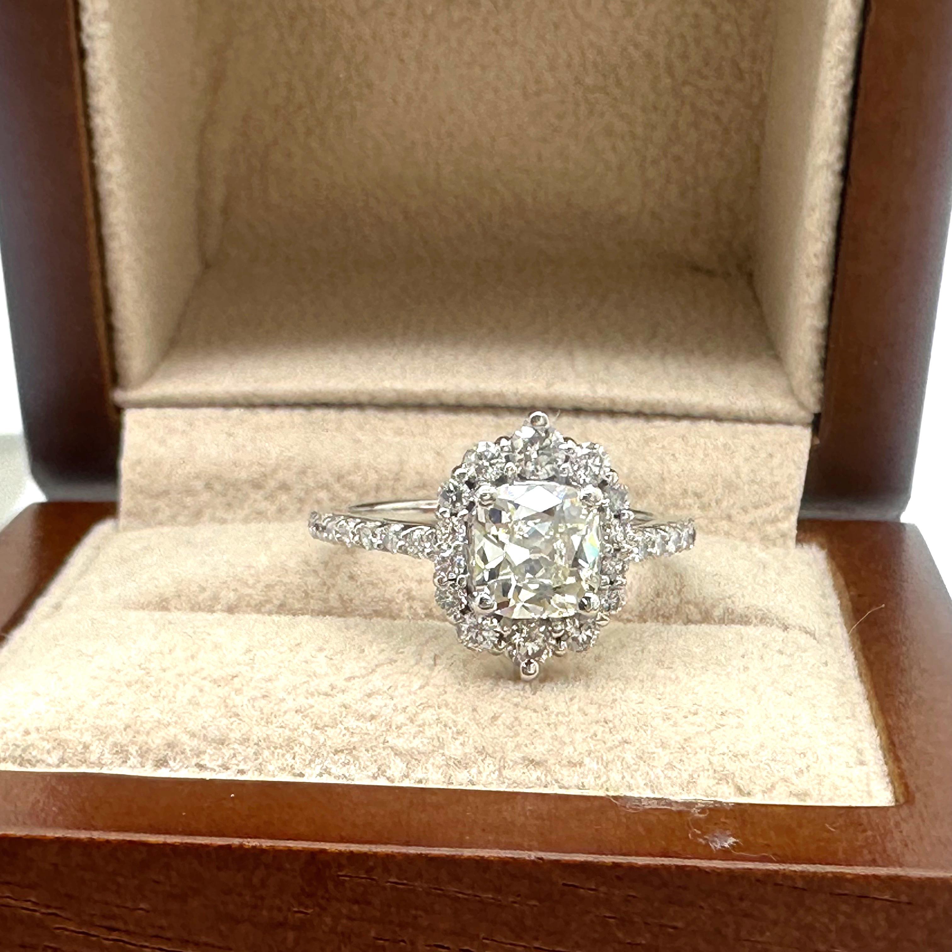 Old Cut 1.10 cts L VS2 Halo Diamond Engagement Ring in 14k White Gold GIA For Sale 7