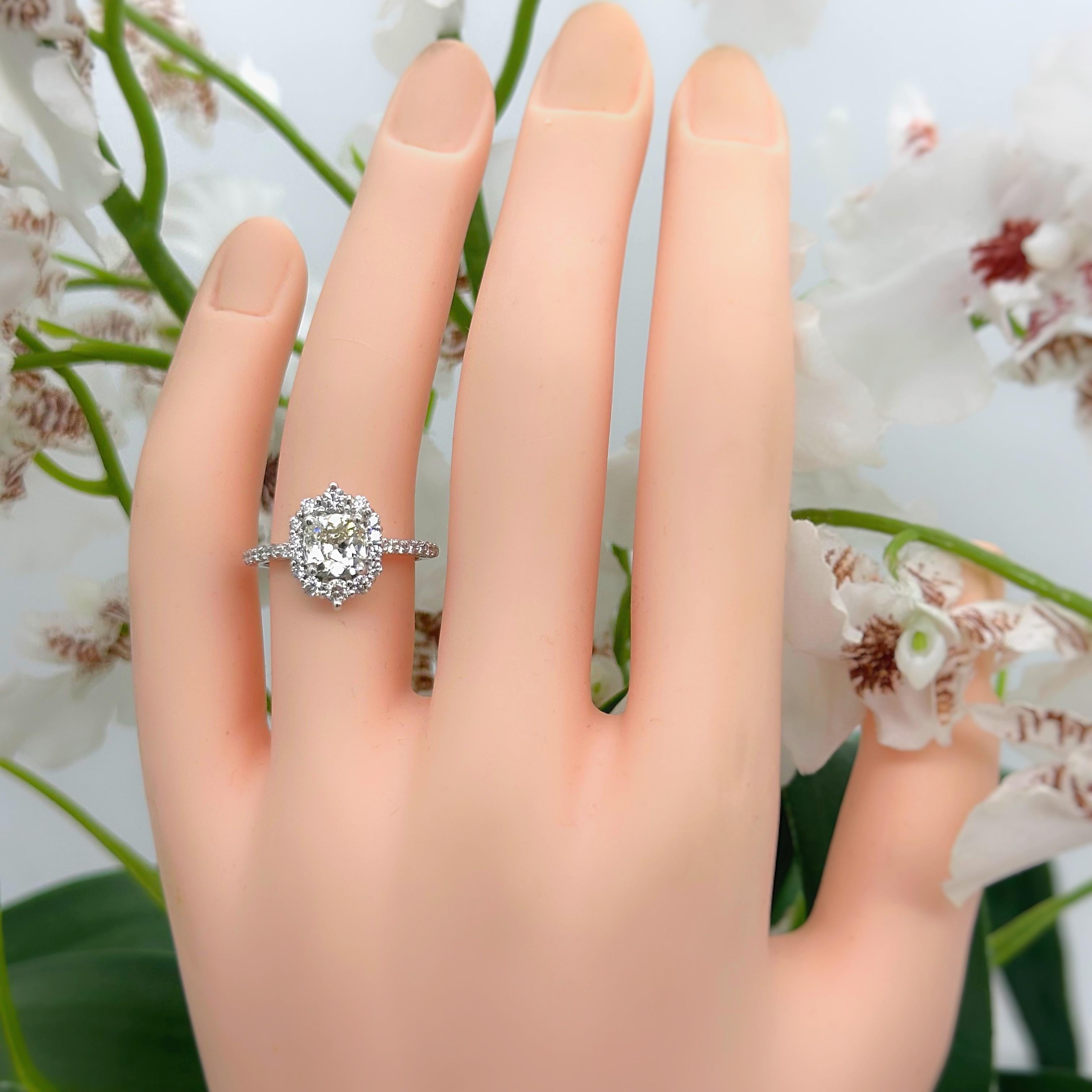 Old Cut 1.10 cts L VS2 Halo Diamond Engagement Ring in 14k White Gold GIA For Sale 8
