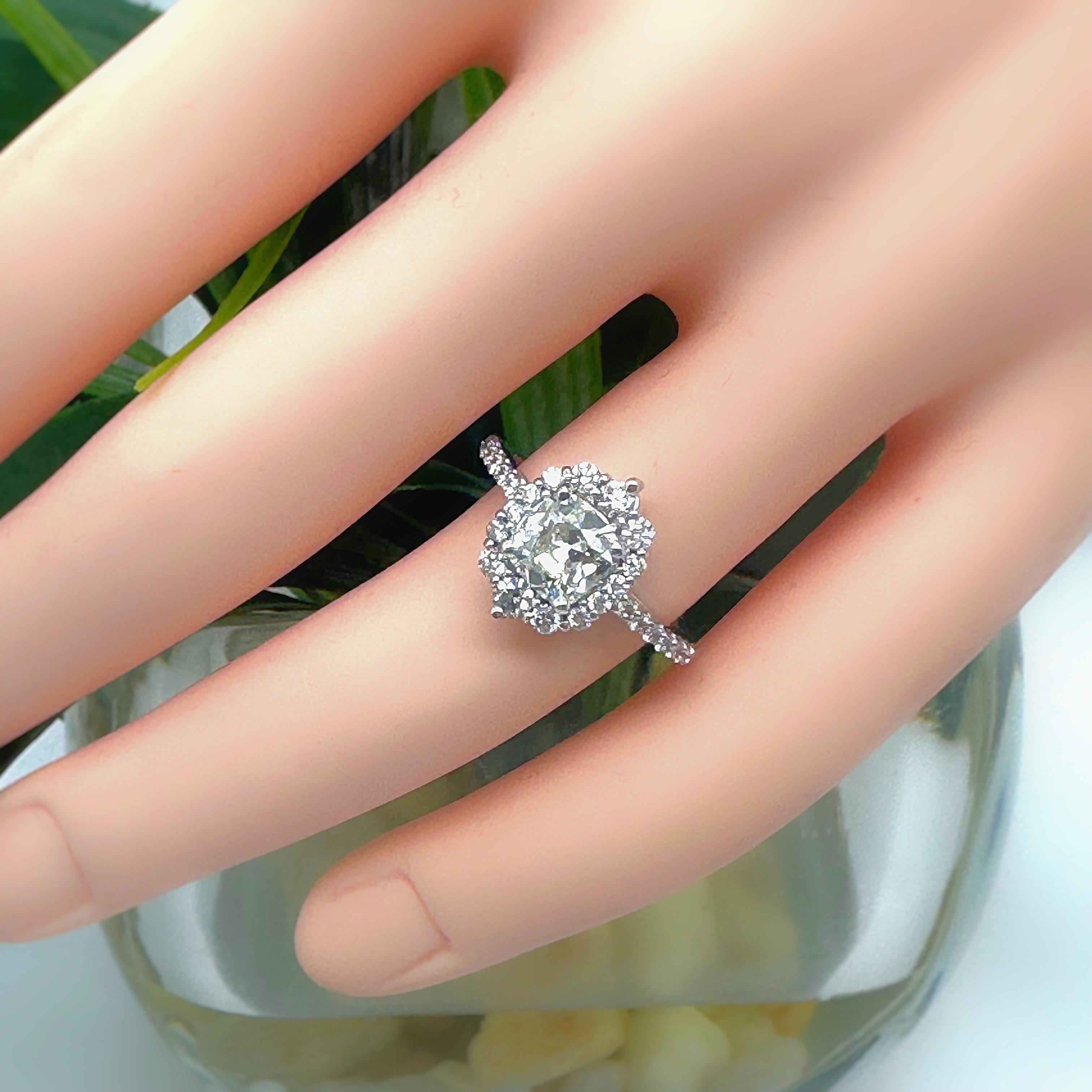 Old Cut 1.10 cts L VS2 Halo Diamond Engagement Ring in 14k White Gold GIA For Sale 9