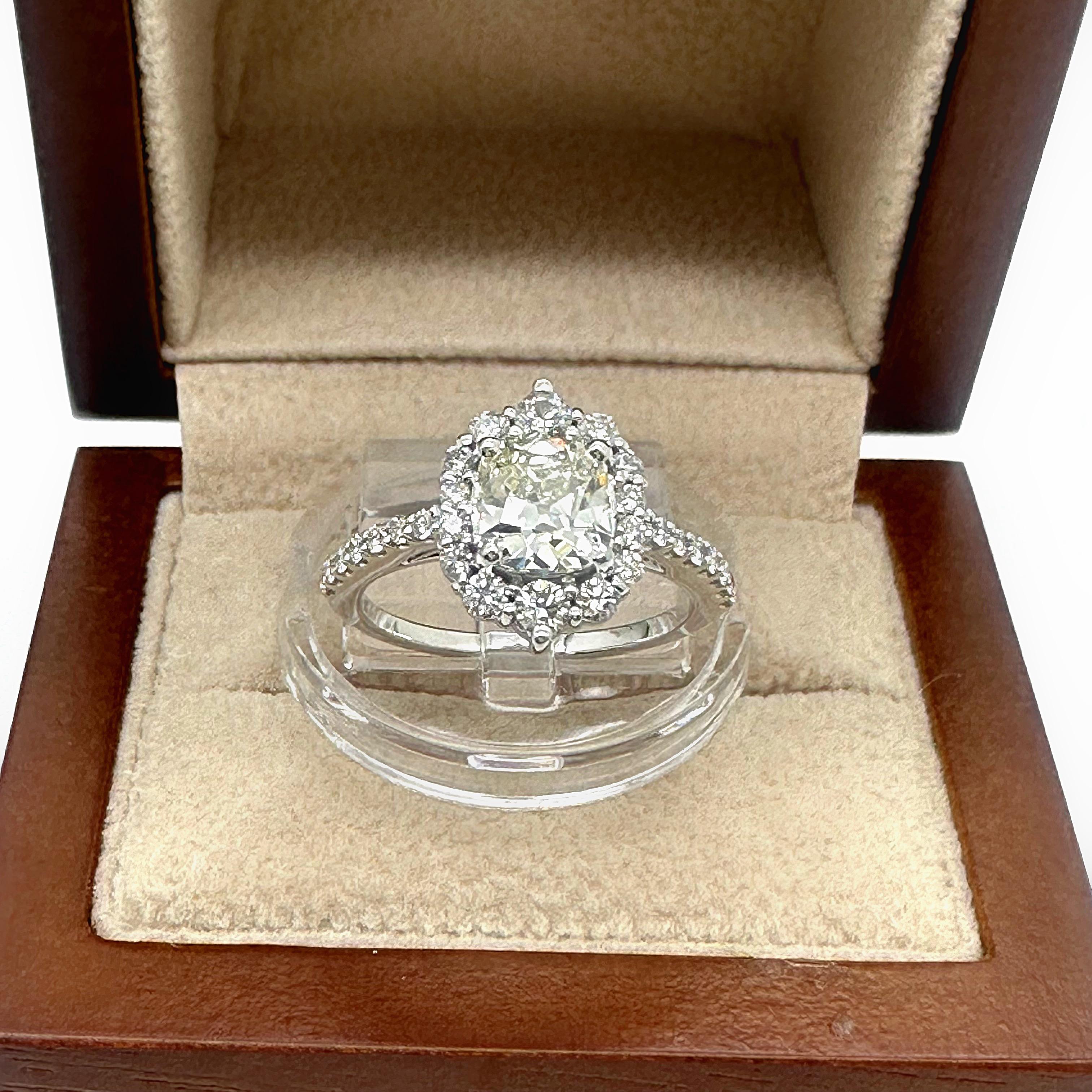 Old Mine Cut Old Cut 1.10 cts L VS2 Halo Diamond Engagement Ring in 14k White Gold GIA For Sale