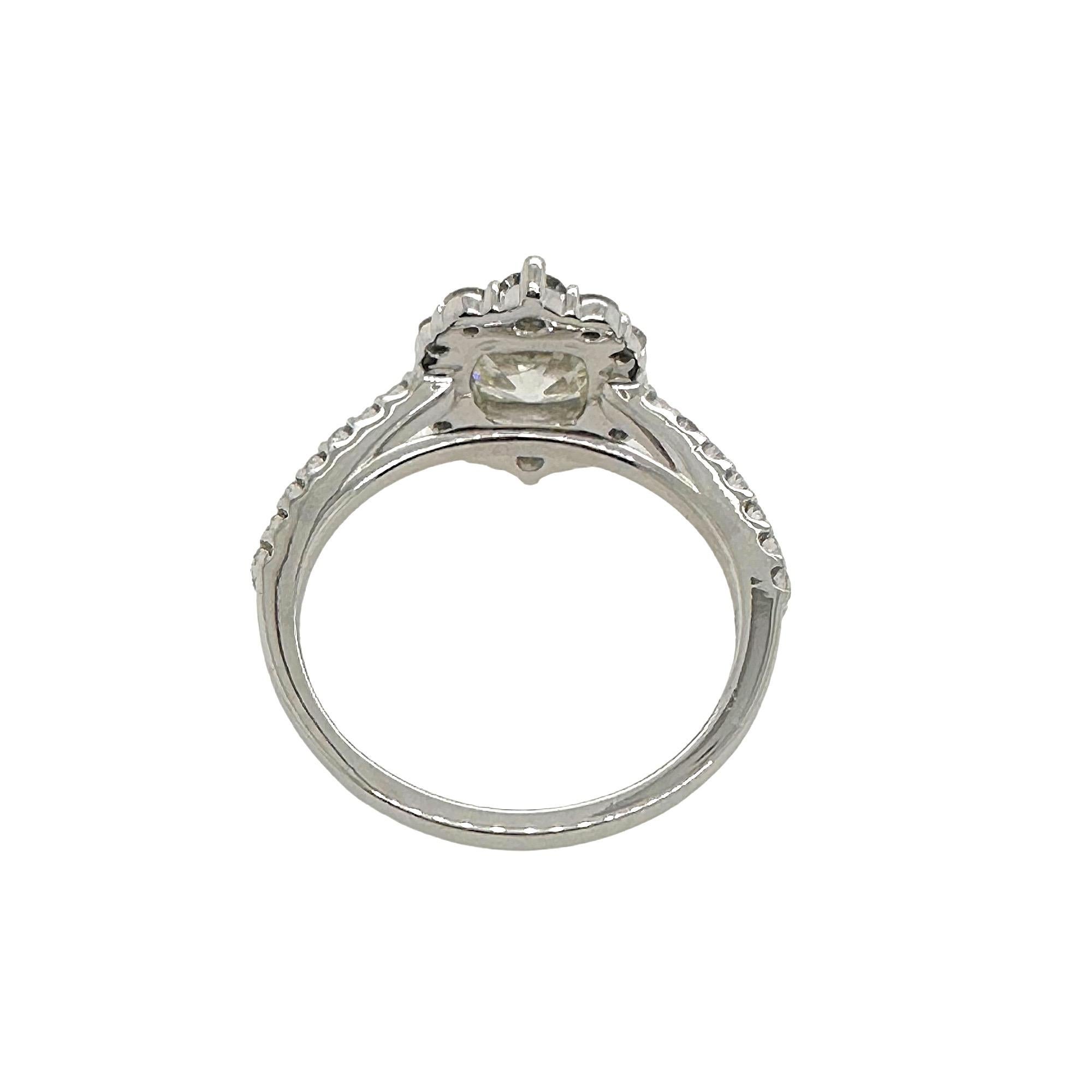Old Cut 1.10 cts L VS2 Halo Diamond Engagement Ring in 14k White Gold GIA For Sale 1