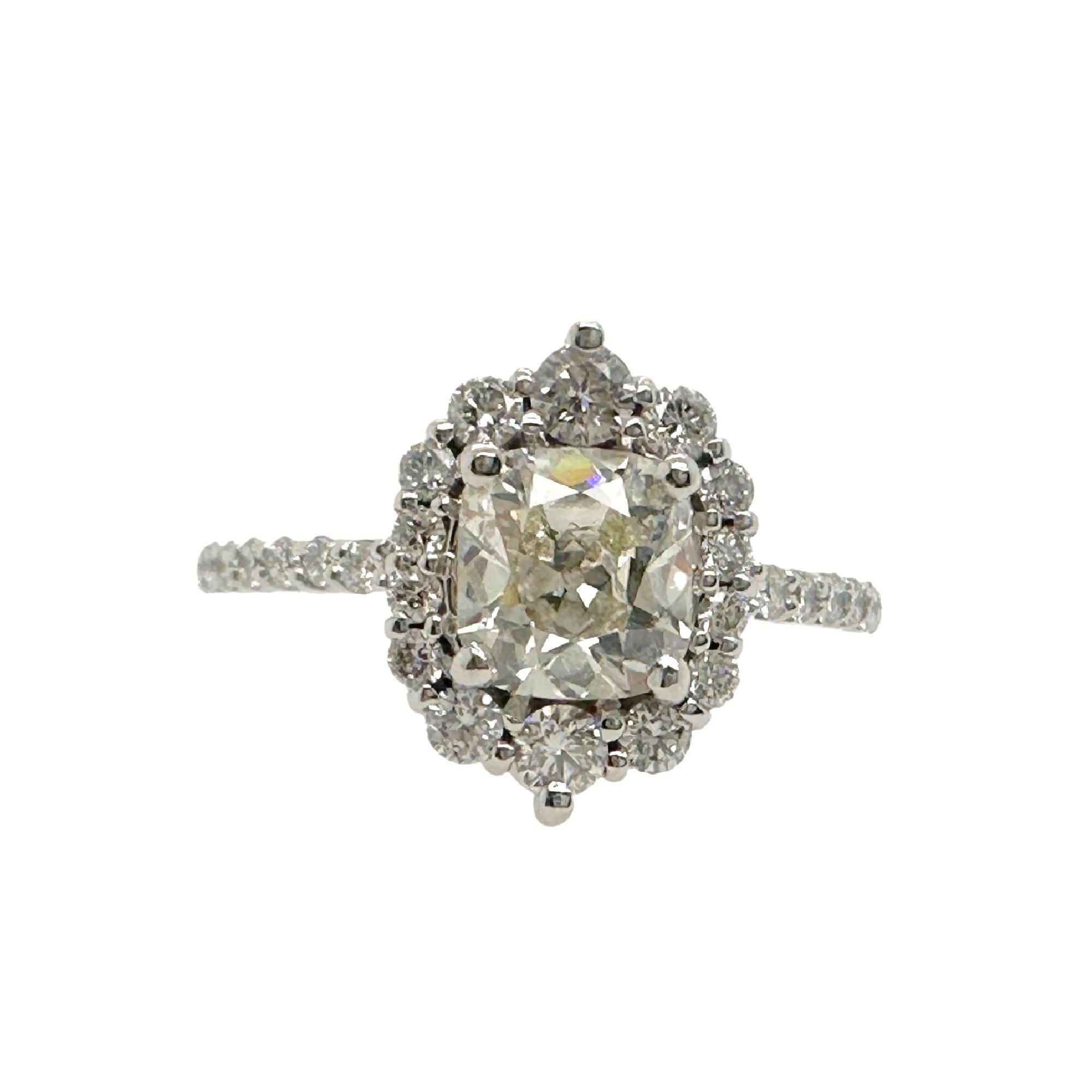 Old Cut 1.10 cts L VS2 Halo Diamond Engagement Ring in 14k White Gold GIA For Sale 2