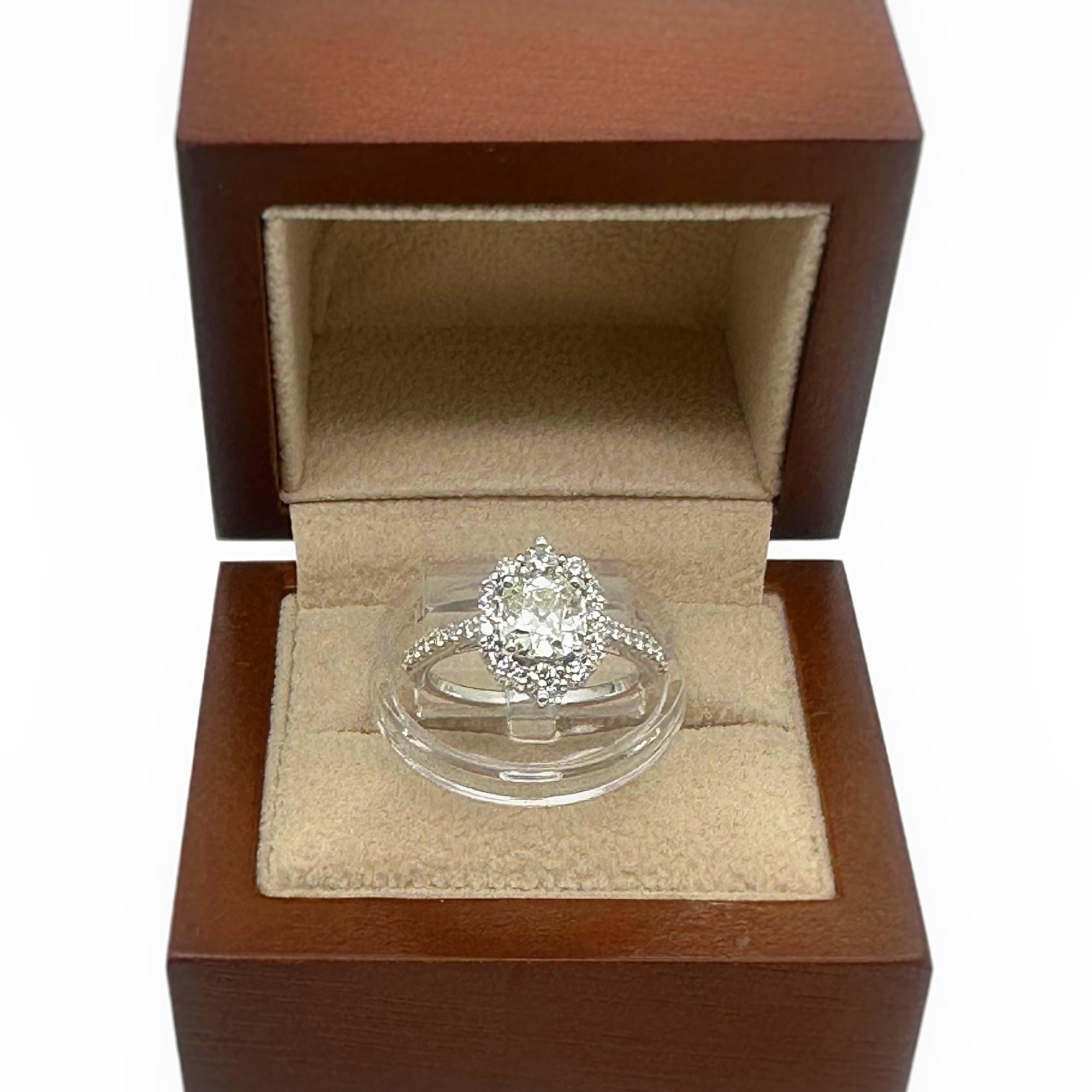 Old Cut 1.10 cts L VS2 Halo Diamond Engagement Ring in 14k White Gold GIA For Sale 4