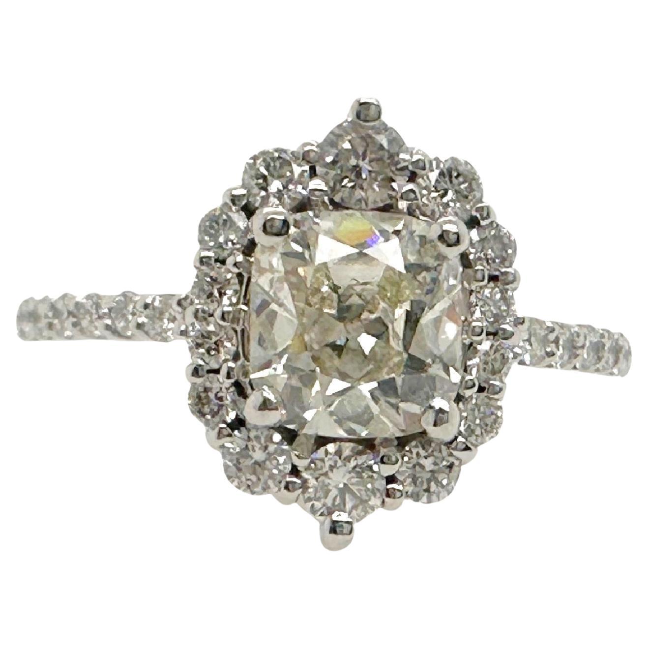 Old Cut 1.10 cts L VS2 Halo Diamond Engagement Ring in 14k White Gold GIA
