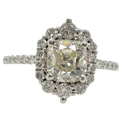 Anello di fidanzamento con diamante aureolato Old Cut 1,10 carati L VS2 in oro bianco 14k GIA