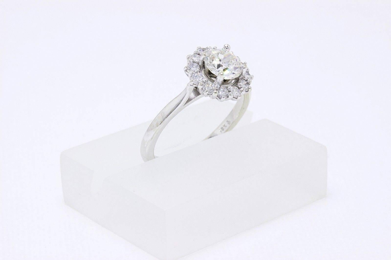 Women's Old Cut 1.20 Carat I VS Diamond Halo Design Ring in 18 Karat White Gold