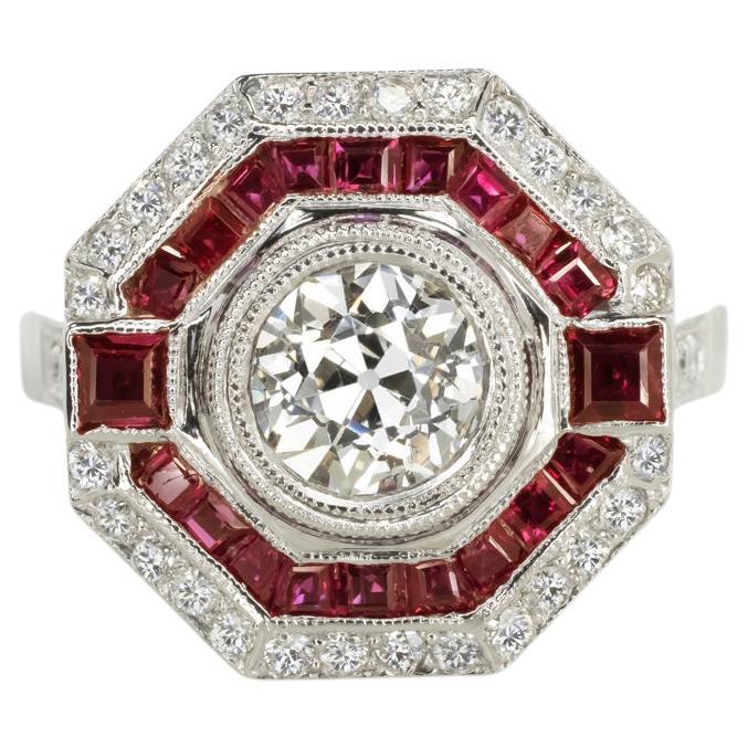 Old Cut 1.02 Carat Diamond Engagement Ring Ruby Platinum For Sale