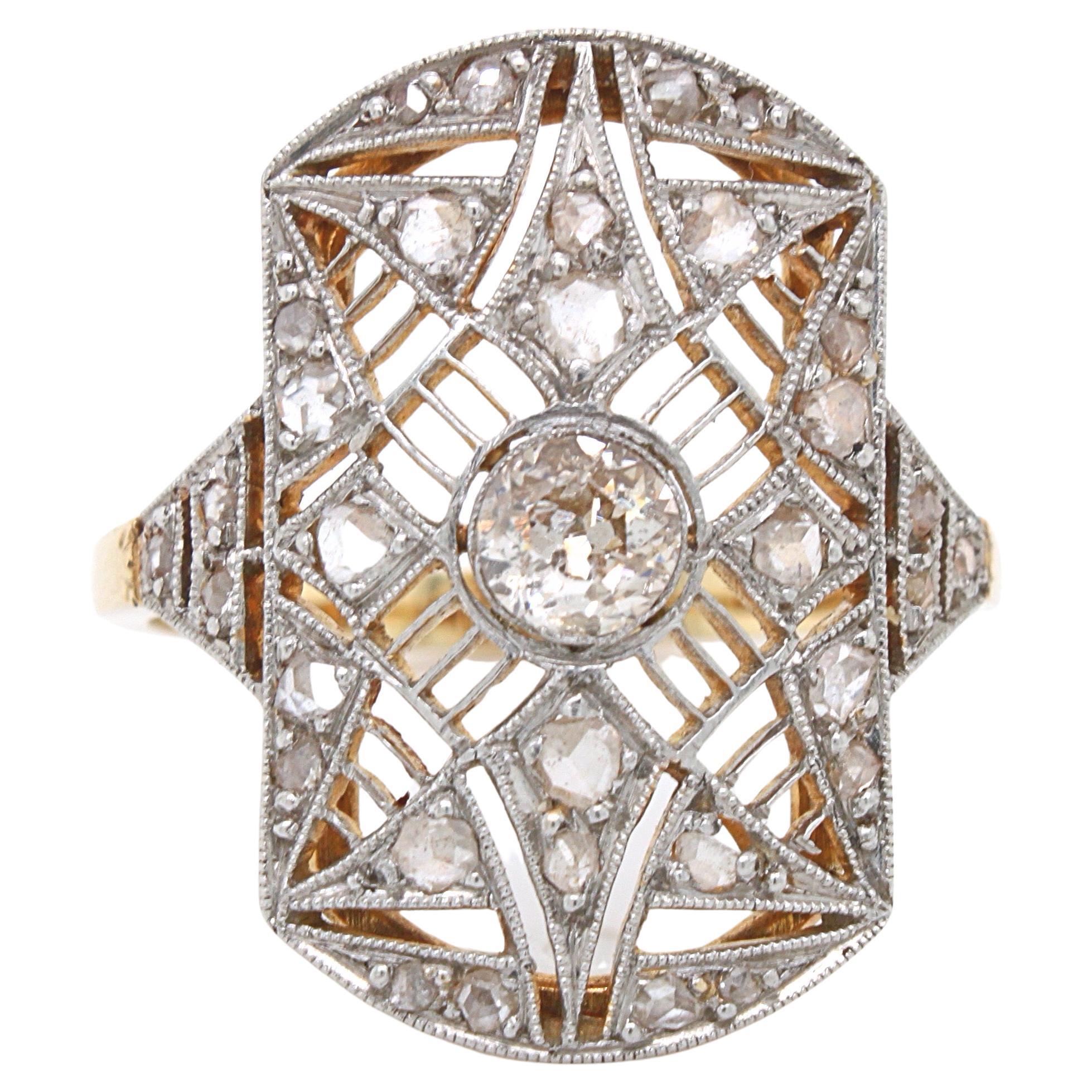 Old Cut and Rose Cut Diamond Star Emblem Ring, ca. 1890s For Sale