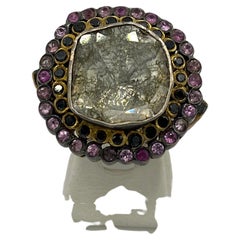 Old Cut Big Diamond Pink Sapphire Ring Silver