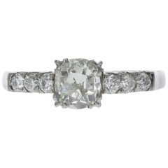 Antique Old-Cut Cushion Diamond Engagement Ring in Handmade Platinum Setting