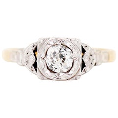 Old Cut Diamond 18 Carat Gold and Platinum Engagement Ring, circa 1920s