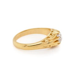 Old Cut Diamond 18 Carat Yellow Gold Carved Gypsy Gents Ring