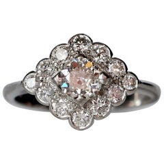 Old Cut Diamond 18 Karat White Gold Cluster Vintage Engagement Ring 1.00 Carat