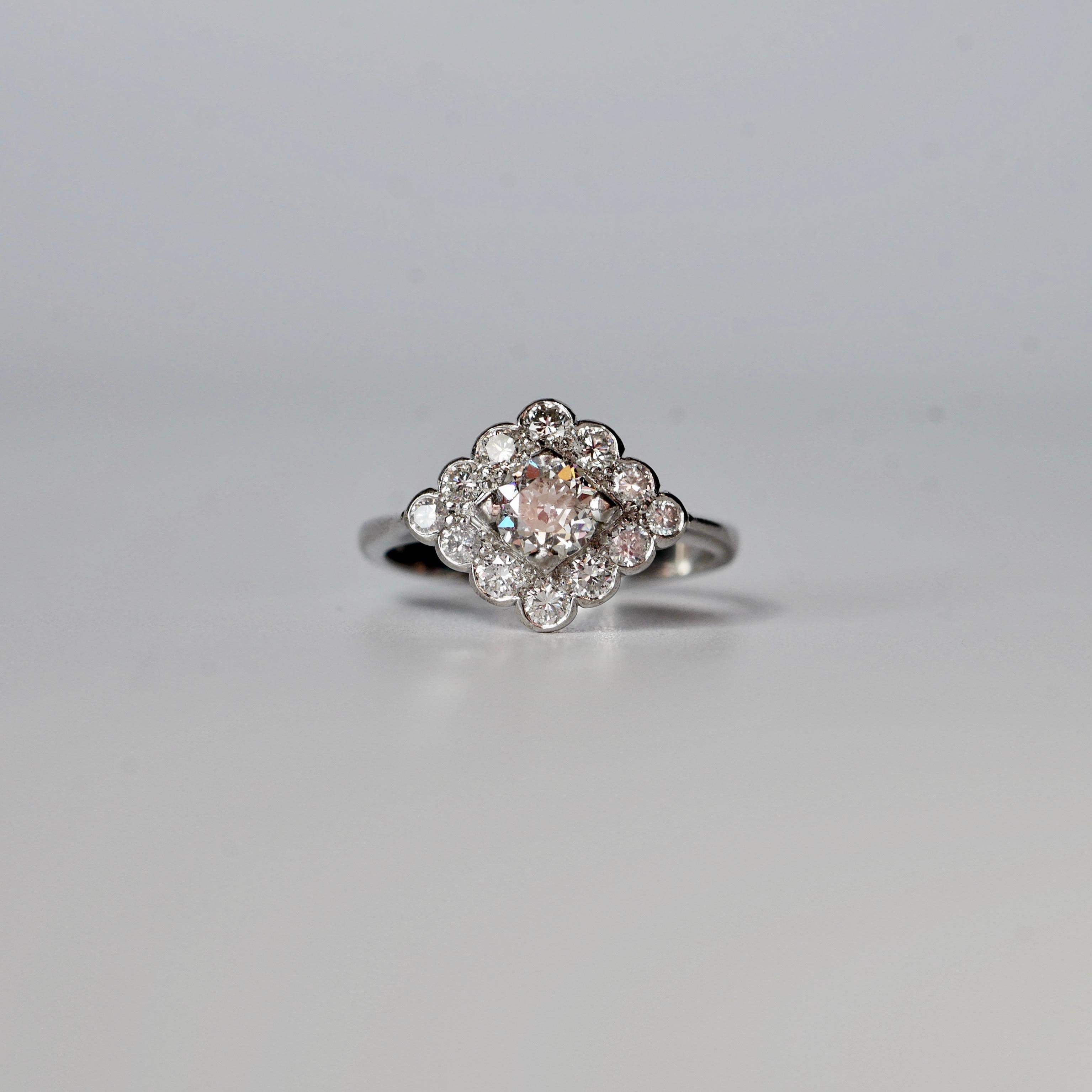Old Cut Diamond 18 Karat White Gold Cluster Vintage Engagement Ring 1.00 Carat 1
