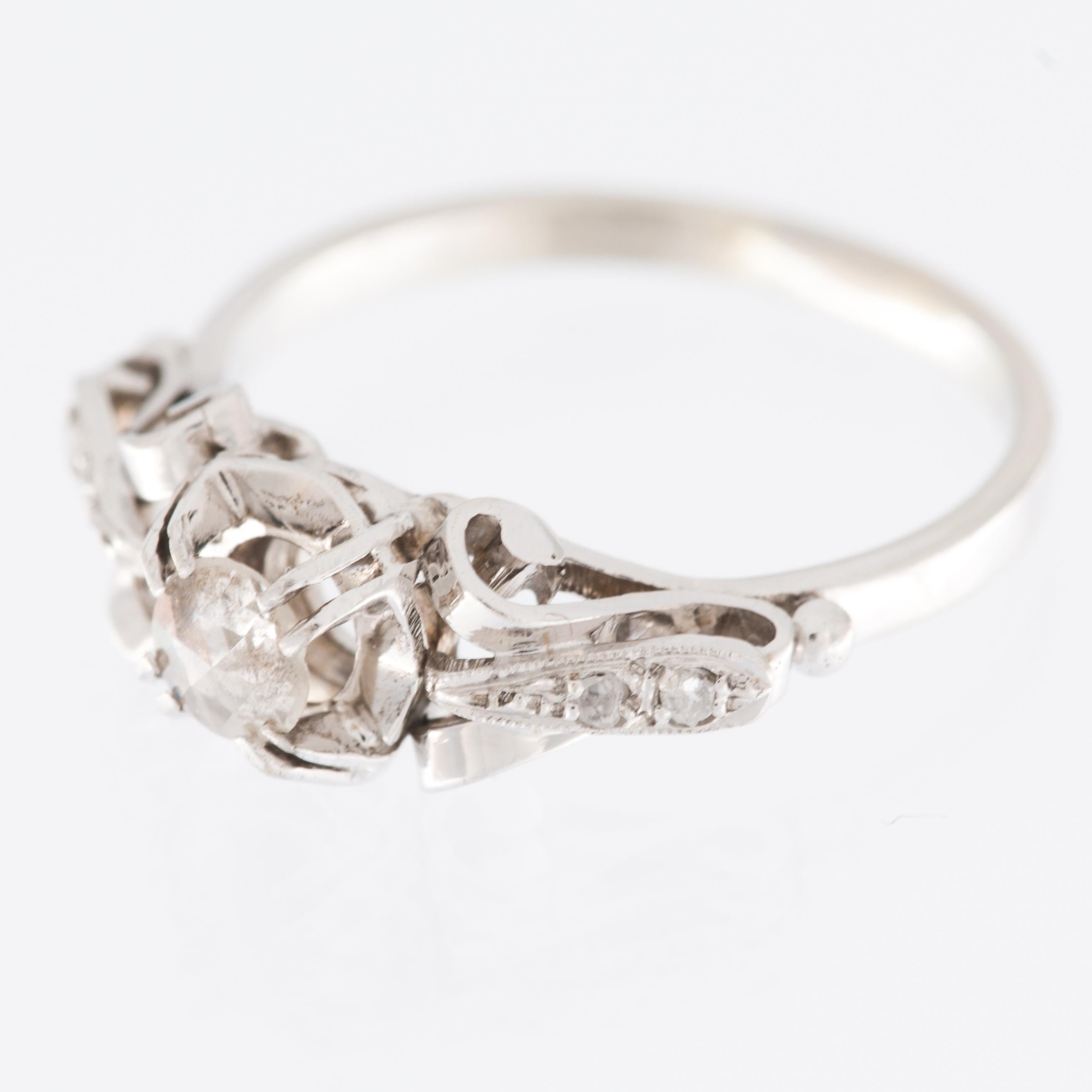 Antique Cushion Cut Old Cut Diamonds 18 karat White Gold Italian Engagement Ring For Sale