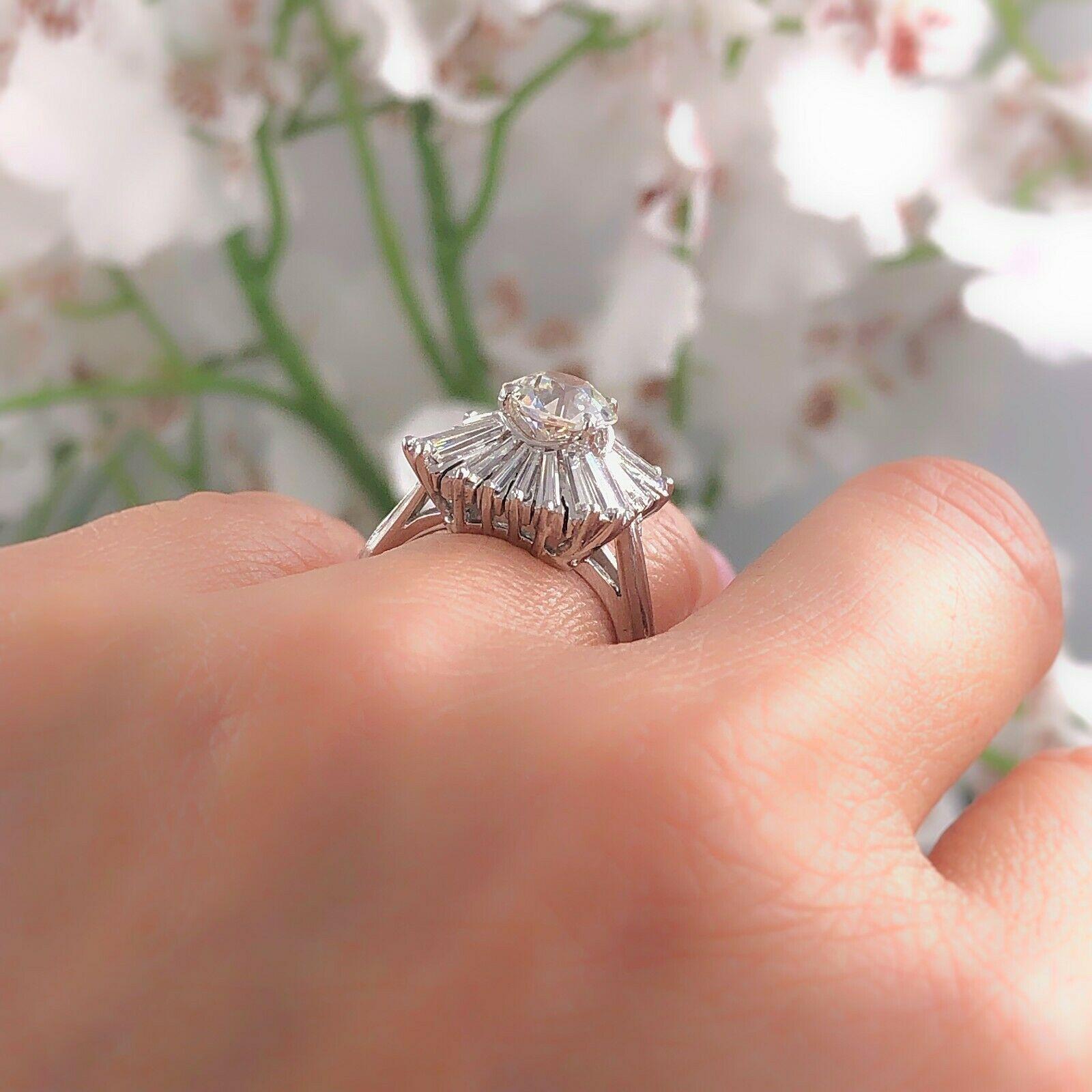 Old Cut Diamond 3.56 Carat Ballerina Ring with Tapered Baguettes in Platinum In Excellent Condition In San Diego, CA
