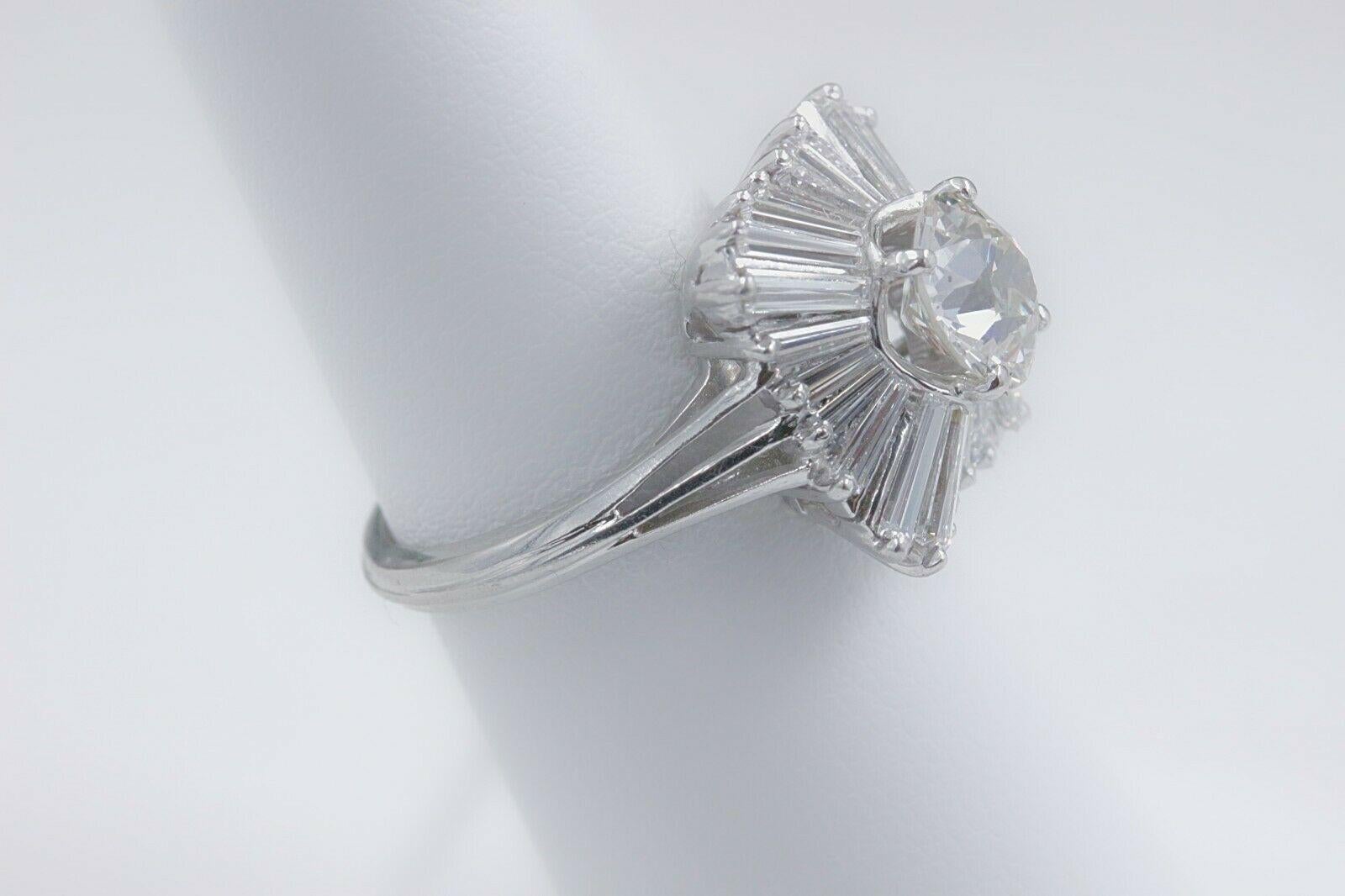 Old Cut Diamond 3.56 Carat Ballerina Ring with Tapered Baguettes in Platinum 1