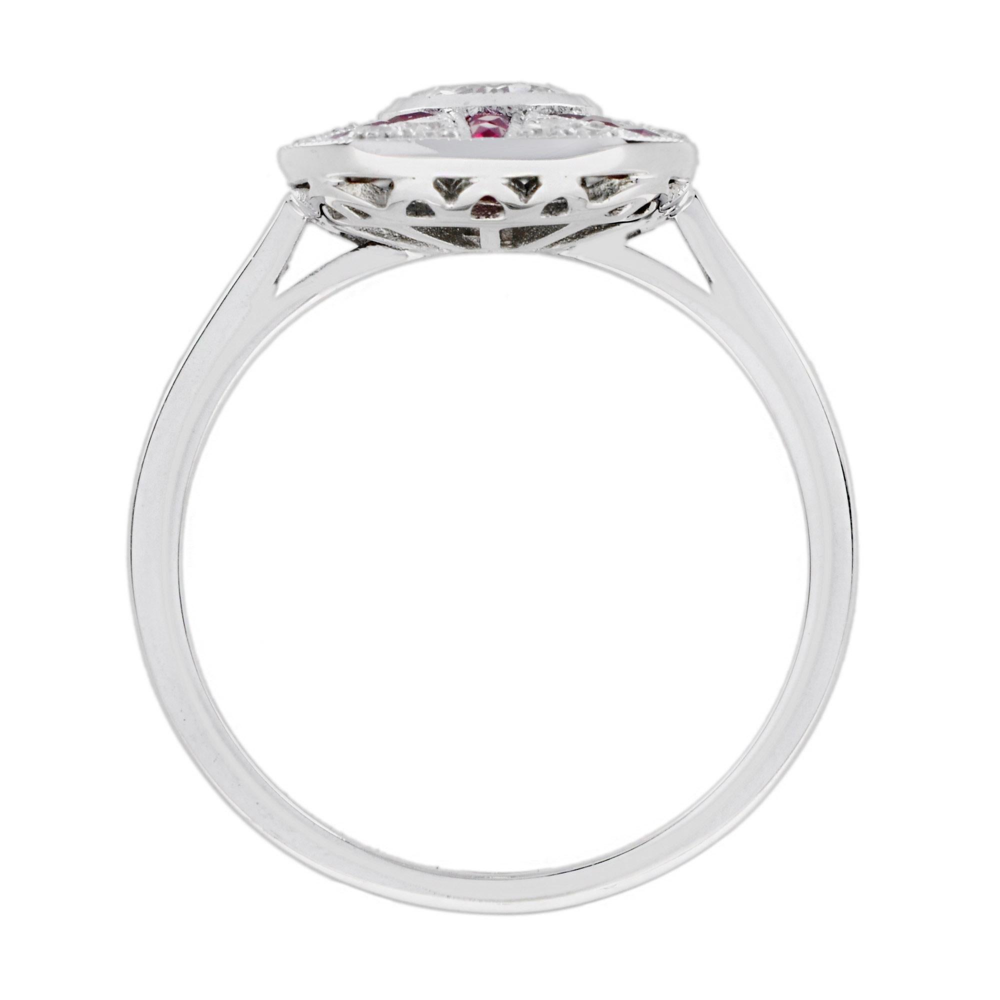 Old Cut Diamond and Ruby Art Deco Style Halo Ring in 18k White Gold In New Condition In Bangkok, TH