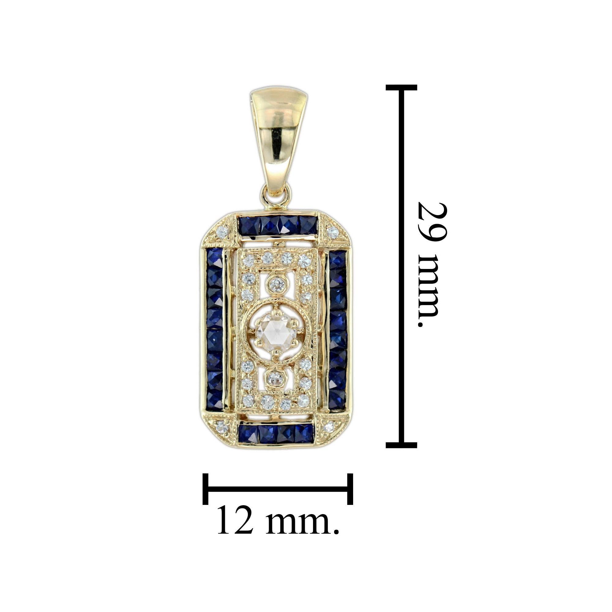 Old Cut Diamond and Sapphire Antique Style Filigree Pendant in 14K Yellow Gold In New Condition For Sale In Bangkok, TH